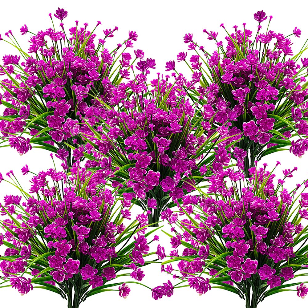 Grunyia 10 Bundles Artificial Flowers Outdoor UV Resistant Fake Plants Indoor Outside Hanging Planter Home Garden Decor (Purple)
