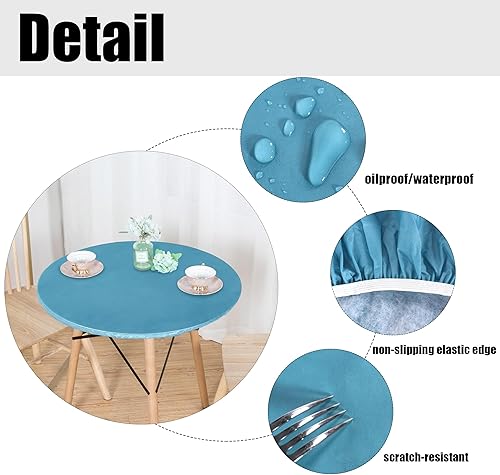 Miniatura 119 de LUSHVIDA - Mantel ajustable de vinilo para mesa redonda, impermeable y con borde elástico, mantel de plástico