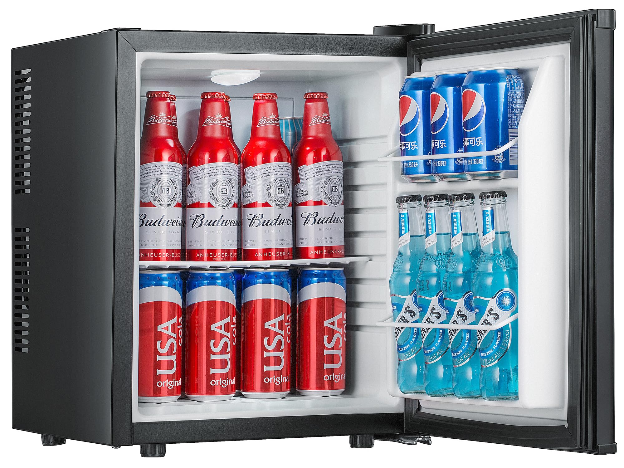 Sirge Mini-Kühlschrank Bar schwarz leise ohne Kompressor Kühlschrank [380(L) x 385(T) x 470 (H) mm] – ideal für Hotel, Schlafzimmer (25 Liter)