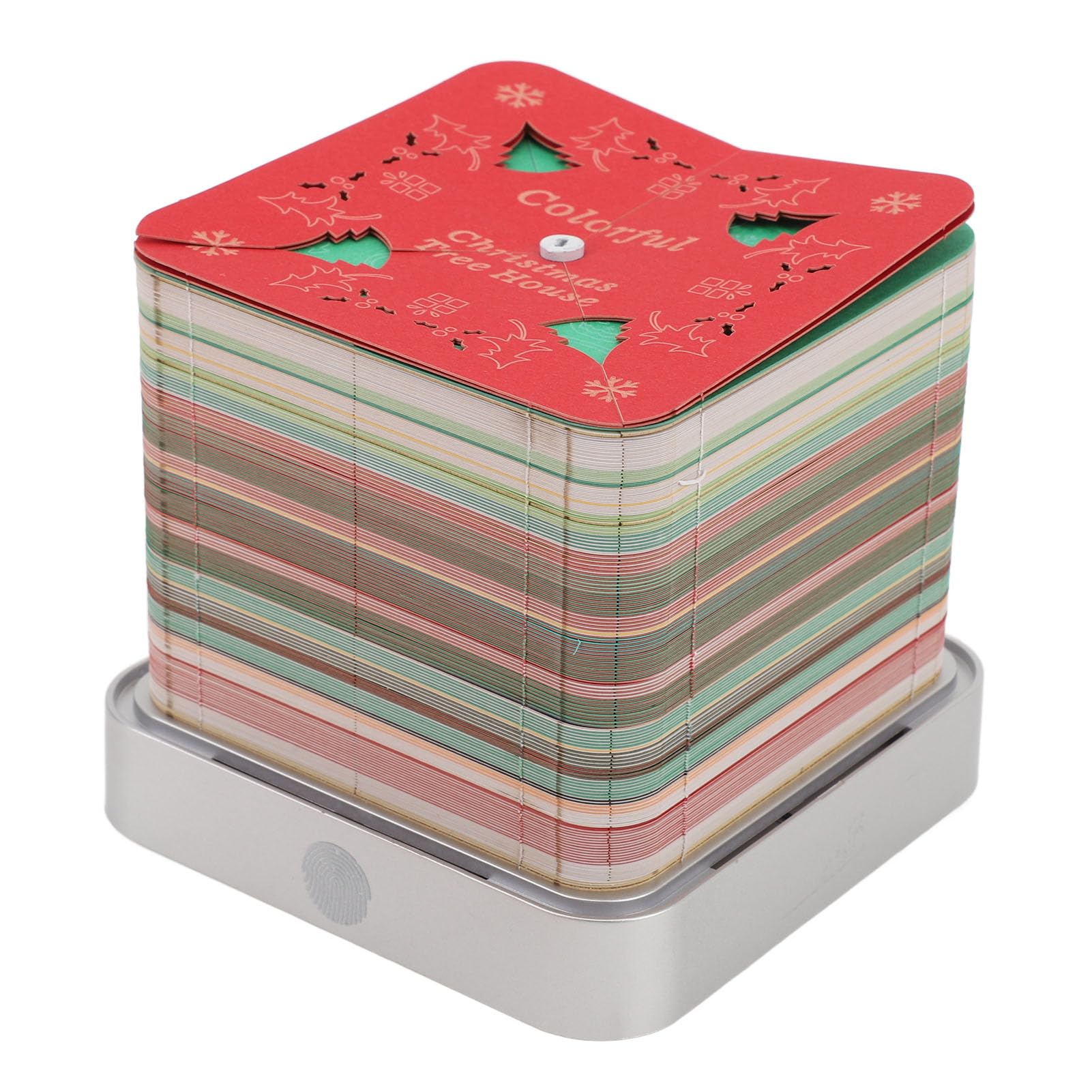 Bloc-notes 3D en forme de maison d'arbre de Noël, bloc-notes artistique avec calendrier 2026 pour décoration de bureau et espace de travail, papier plastique 9,8 x 9,8 x 8,8 cm