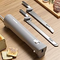 ZIMOMOTA Electric Carving Knife with 4 Stainless Steel Blades, Safety Lock, Ergonomic Grip for Meat, Turkey, Bread Slicing (Gray)