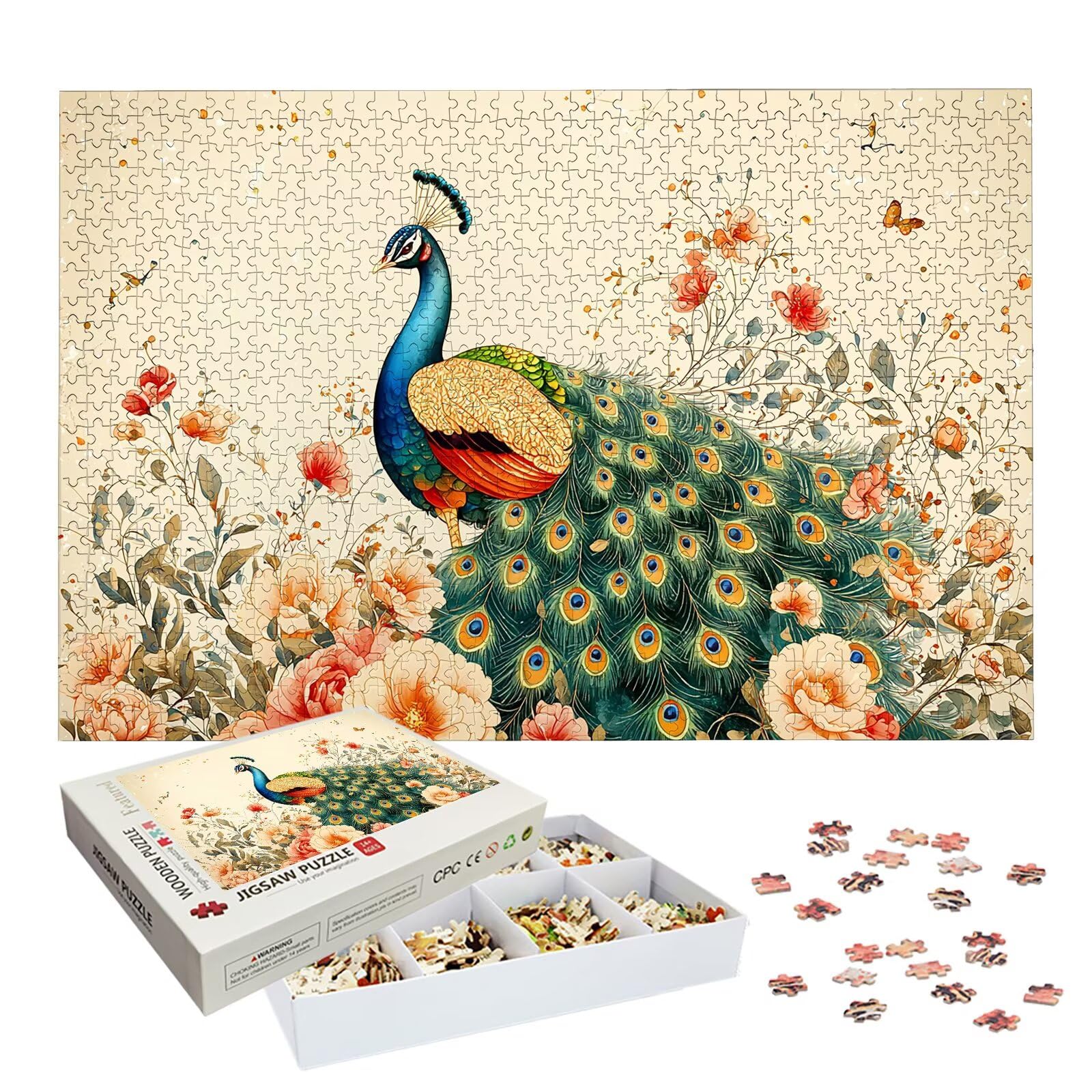 Puzzle 6000 Pezzi per Adulti Bambini, Puzzle Fiore in Legno per Adulti, Puzzles Pavone Impegnativi, Giochi Educativo per Famiglie, Rompecapo con Scatola per Decorazioni Casa, Regalo Donna, -9080