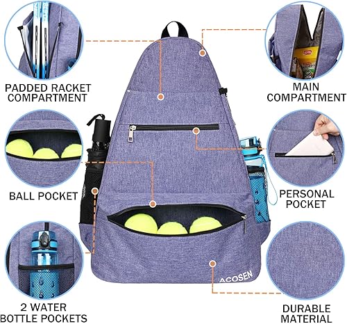 Miniatura 4 de ACOSEN Mochila de tenis  Bolsas de tenis grandes para mujeres y hombres para sostener raquetas de tenis, palas de pickleball, raqueta de bádminton,