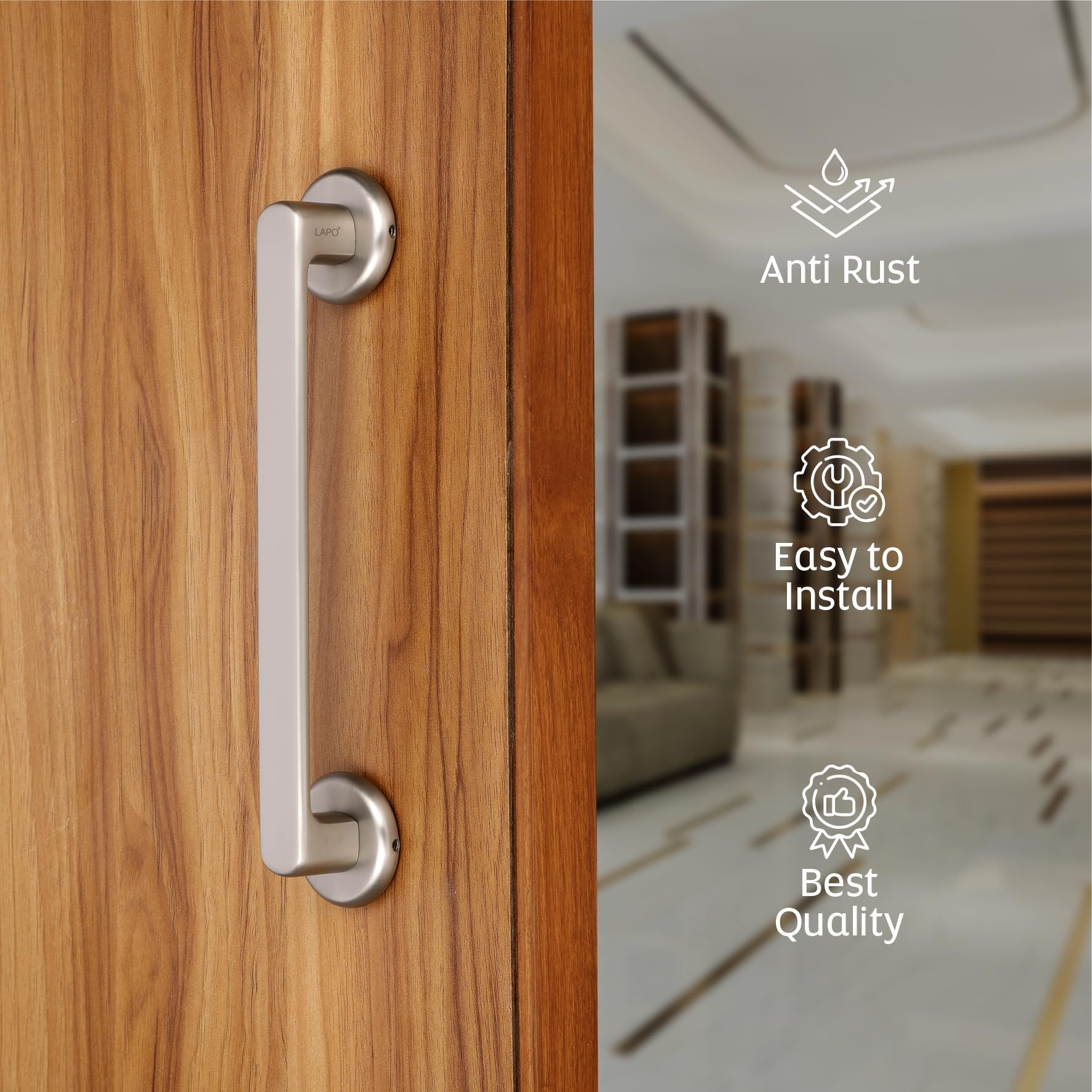 LAPO Pull Push Handle for Entry Doors | 10 Inch Handles for Home | Matt Finish | Compatible with 30โ100mm Door Thickness | Well Suited for Wooden Doors | for Wardrobe, Cupboard & Long Drawers 4