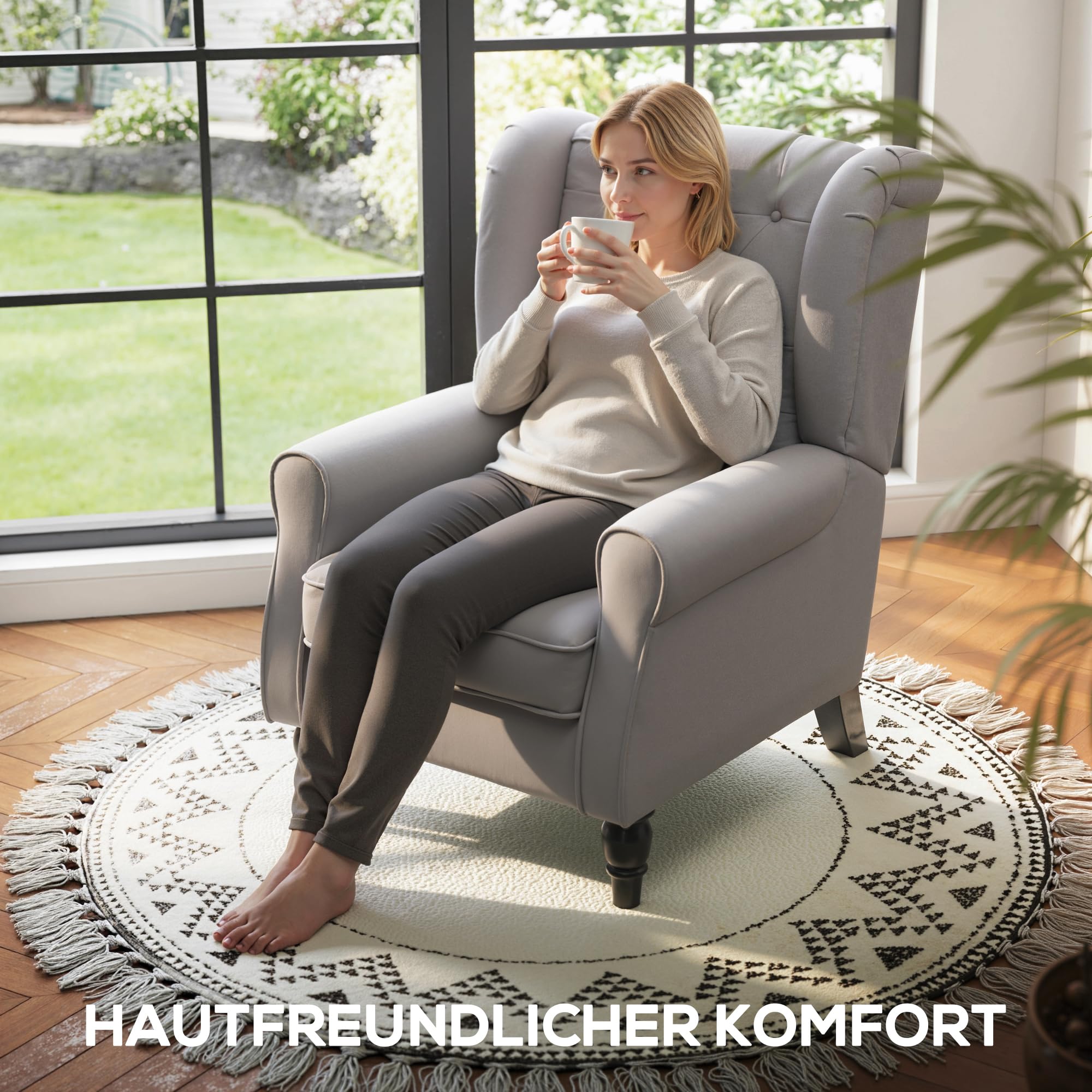 HOMCOM Sessel Ohrensessel mit Armlehnen, Loungesessel mit Kissen, Tufting, hoher Rückenlehne Armlehnensessel mit Holzbeine, Relaxsessel für Wohnzimmer, Schlafzimmer, Braun
