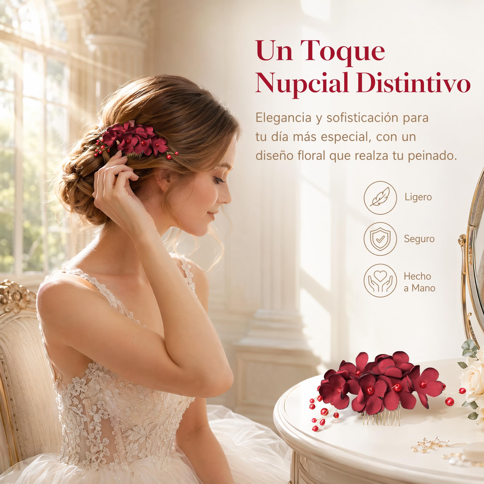 Beavorty Peinetas Para El Pelo Nupciales Con Flores Rojas Peine Lateral Ligero Accesorio Para Novias Damas De En Bodas Eventos