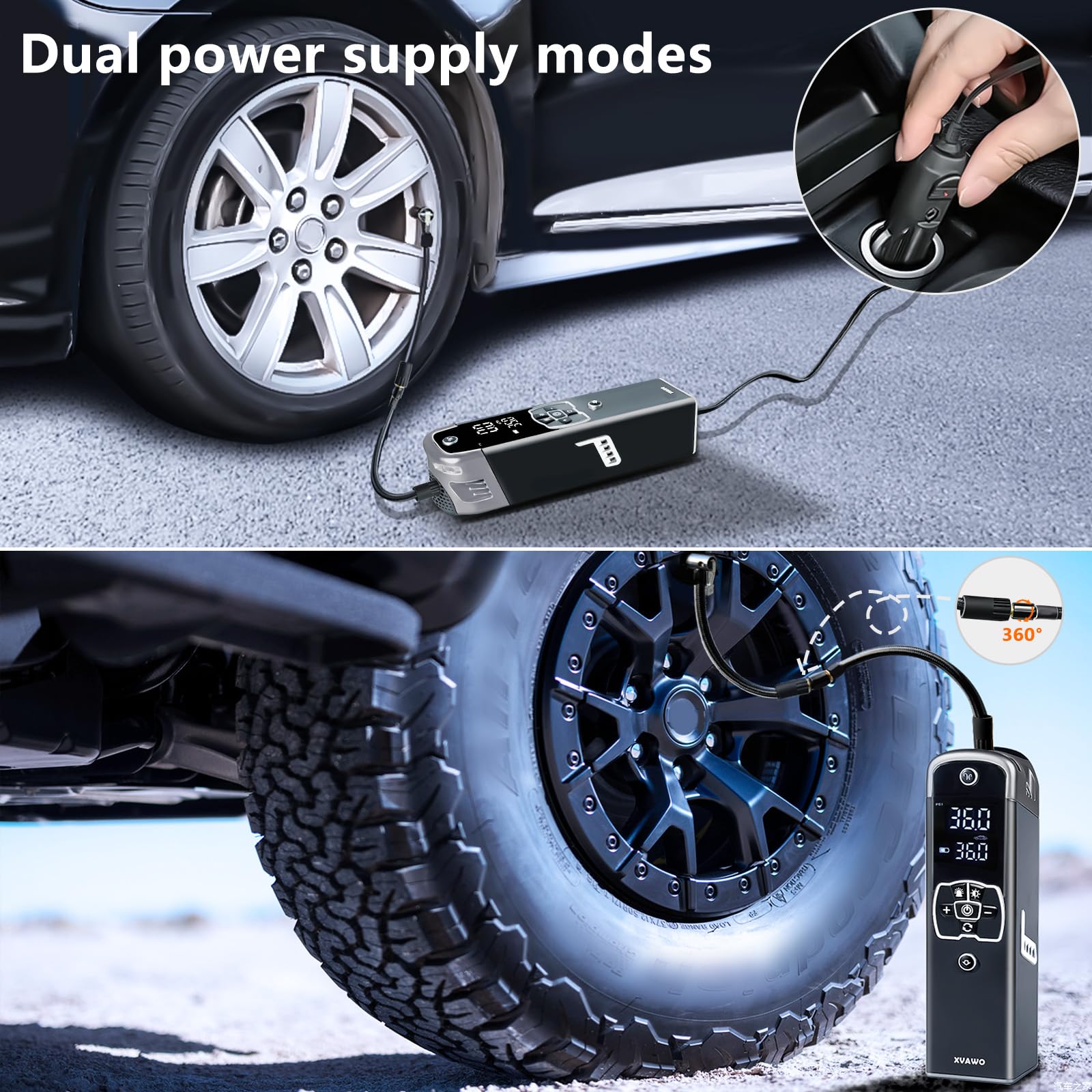 Compressore d'Aria Portatile Mini Pompa: Gonfiatore Pneumatici Elettrico Senza Cavi con Schermo Doppio LED 150PSI per Auto Bici e Moto