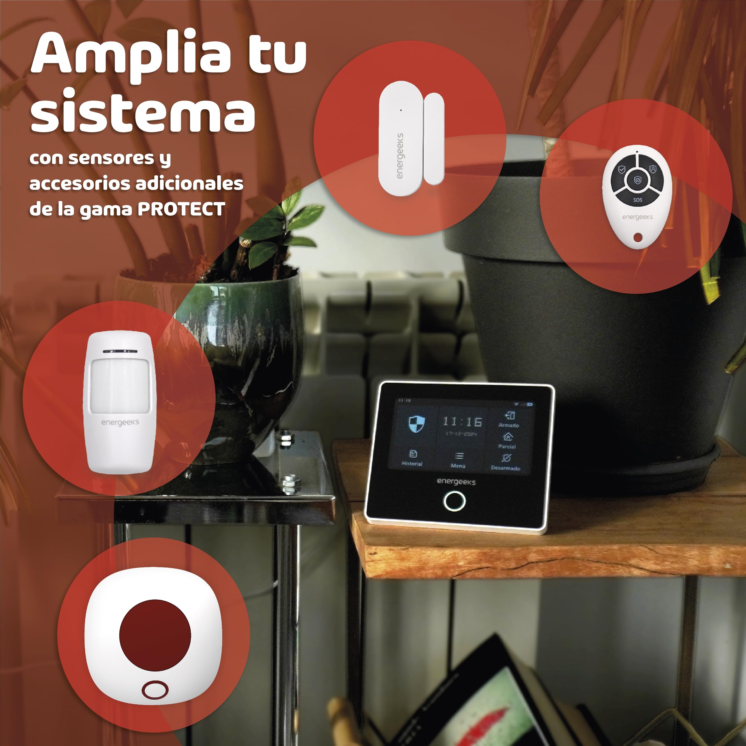 Energeeks - Sistema de Alarma WiFi - Compatible gsm - Incluye Pantalla Táctil, Sirena y Sensores de Movimiento/Apertura - hasta 200 Sensores Adicionales - App Móvil - Compatible con Alexa/Google
