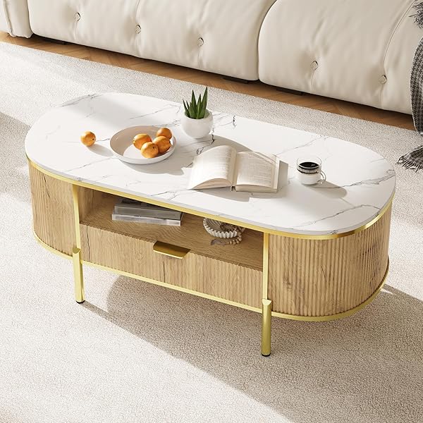 Faux Marble Table with Gold Accents
