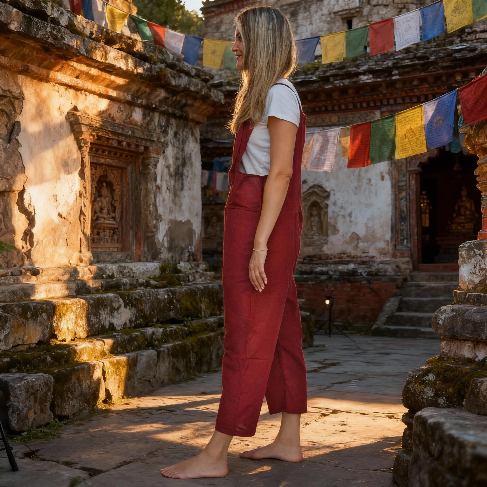 JUNKIRI Salopette Elegante Bohemien in Cotone, Realizzata a Mano in Nepal, Tuta Larga a Gamba Ampia, Jumpsuit, taglia unica