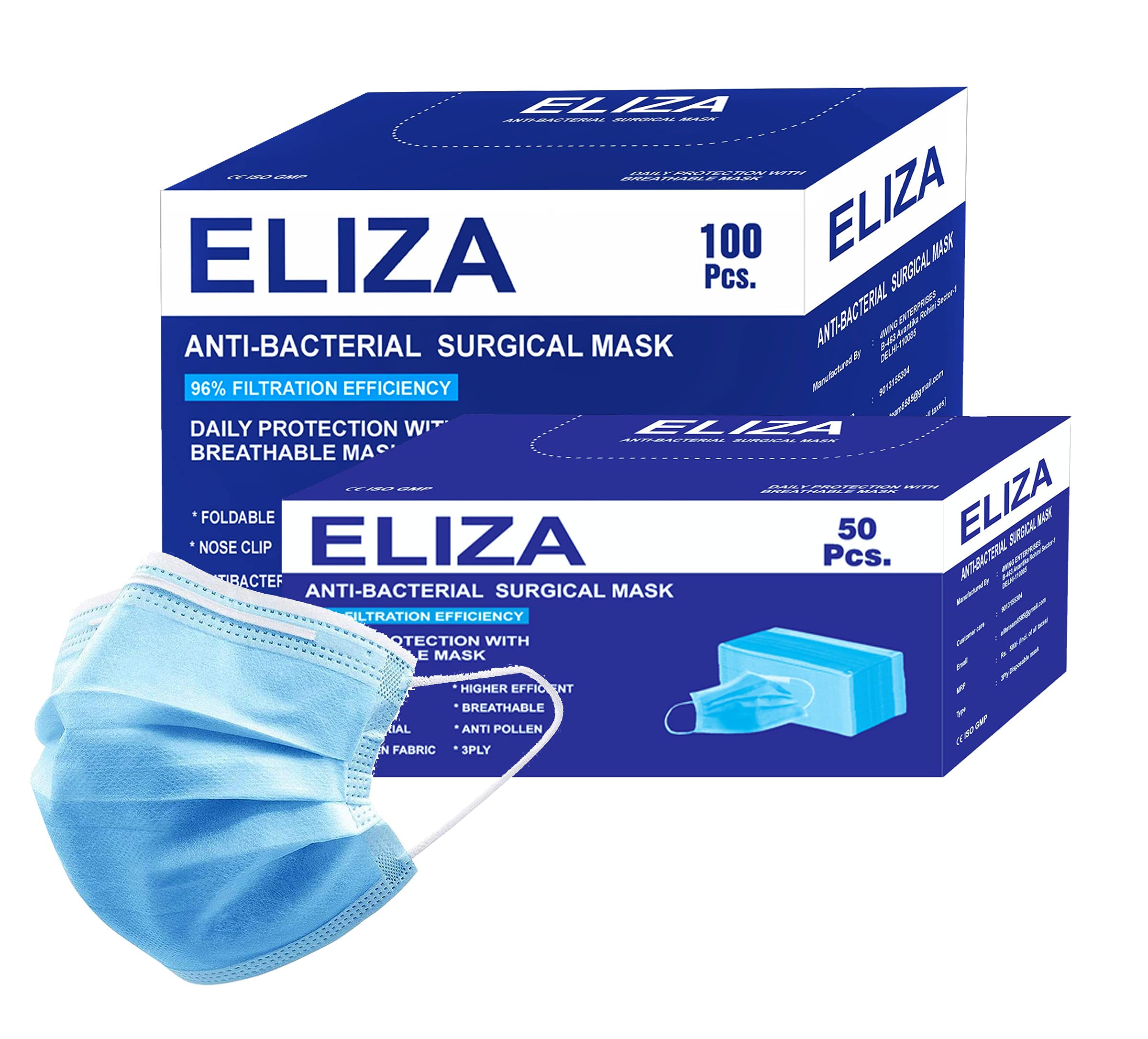 Surgical Mask Disposable Face Mask Melt Blown Fabric Face Mask with Nose Clip | Certified by ISI, BIS, CE, ISO, GMP & TGA Certified (BFE)≥98.5% (PEE)≥98% SITRA Tested (BLUE, Unisex Adult)-image-26