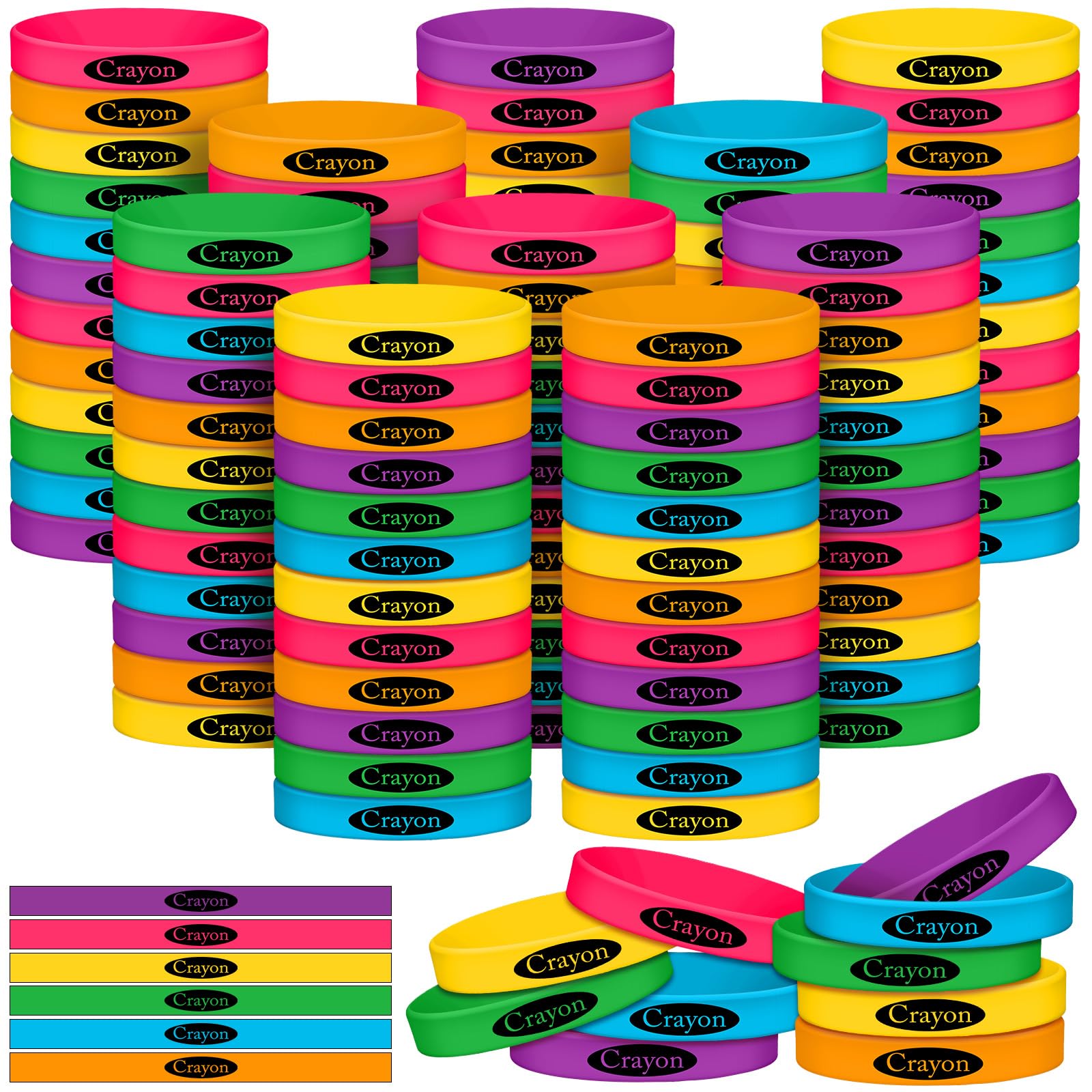 Ecally 120 Pcs Crayon Silicone Bracelets Bulk Crayon Party Favors Back to School Rubber Wristbands for School Day Prizes Exchange Birthday Teacher Gift Graduation Supplies