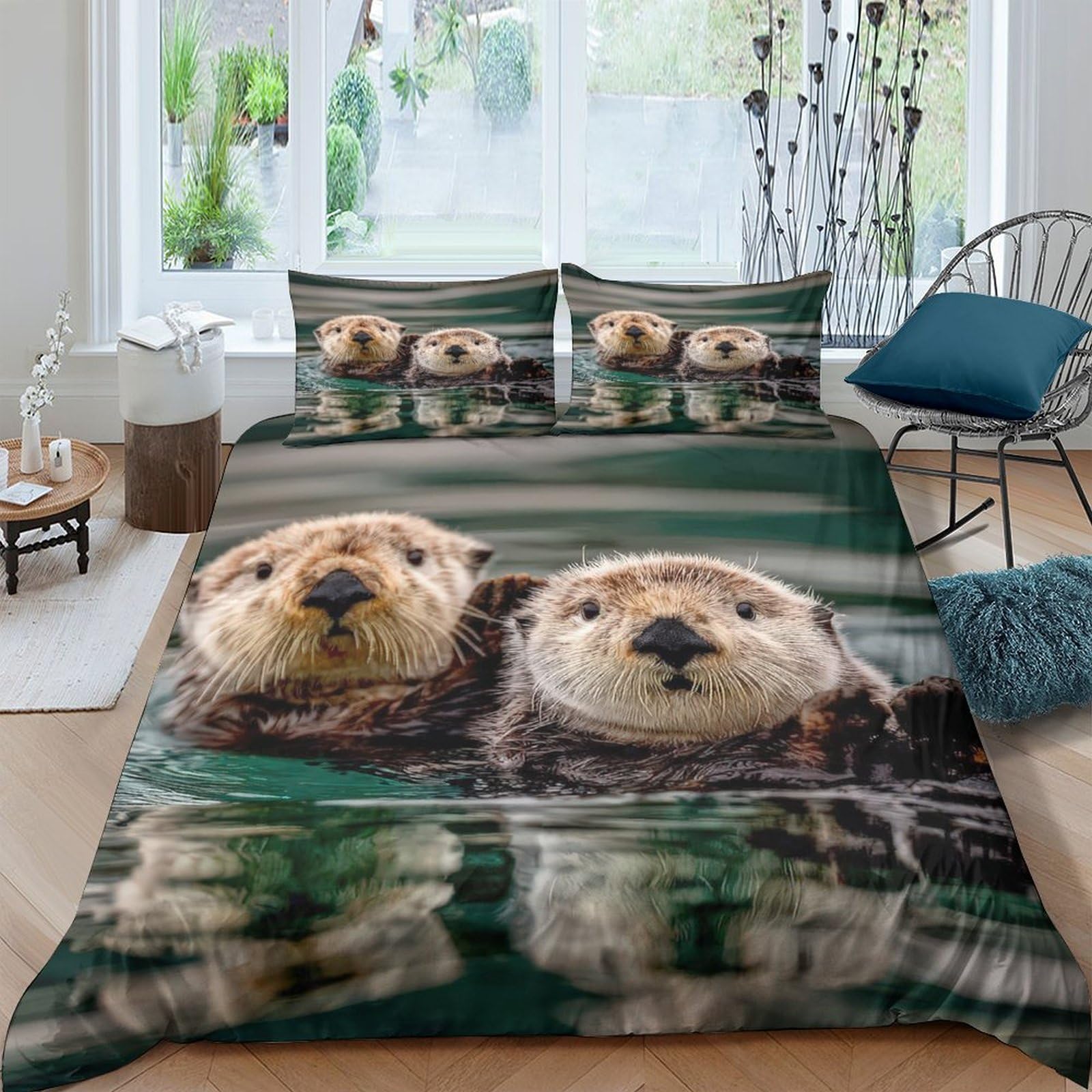 Ctjqhvkz Style-2 3D Printed Otter Water Reflection Fitted Sheet Microfiber Soft Non Slip Bed Sheet For Bedroom Guest Room Decor Single（135X200cm）
