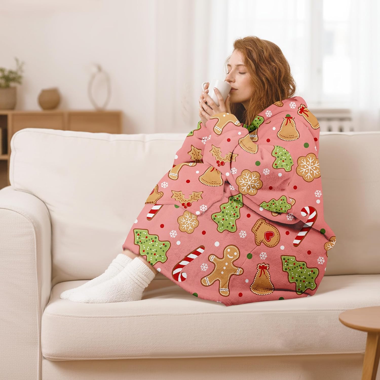 Queenshin Oversized Wearable Blanket Hoodie Animal, Warm Sherpa Fleece Blanket with Sleeves Big Pocket Christmas Sweatshirt - Image 2