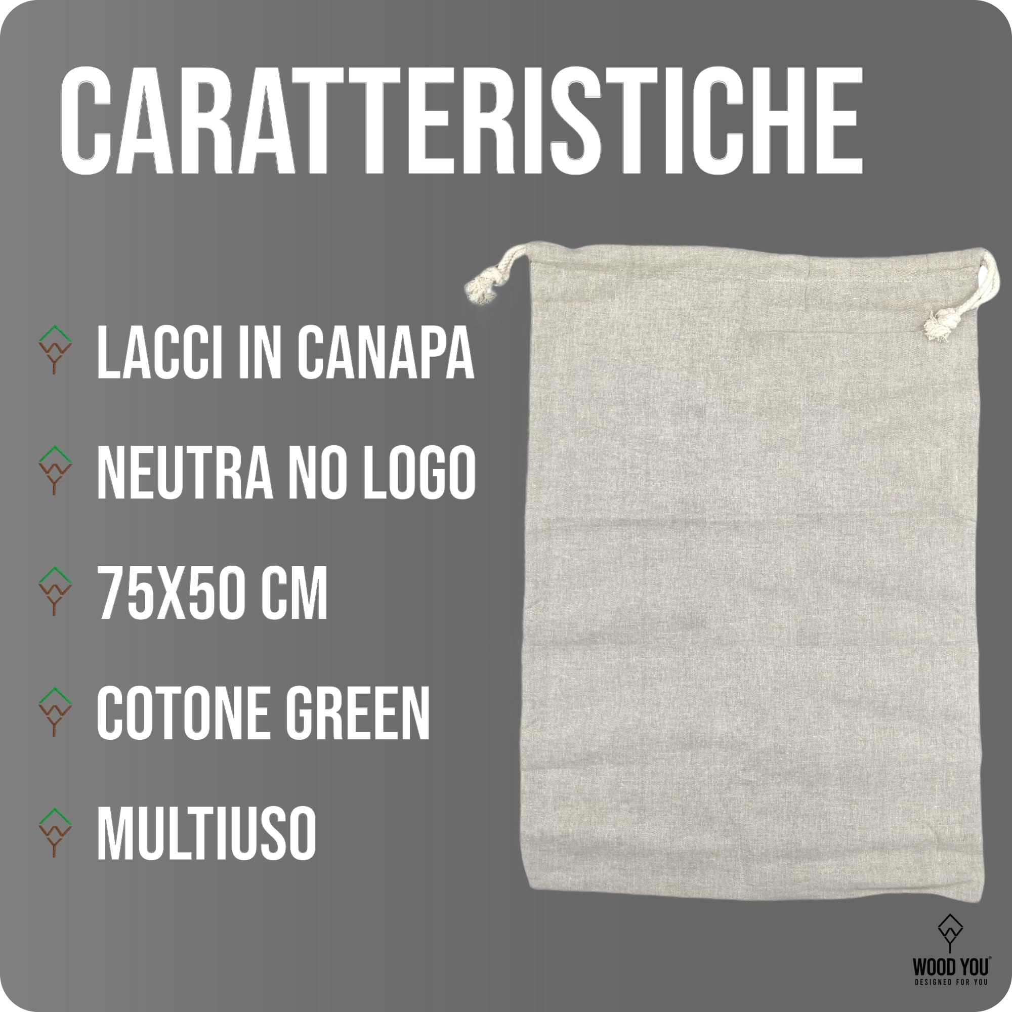 Sacca per Spianatoia in Cotone Ecologico Riciclato, Neutra, 75x50 cm, Canapa