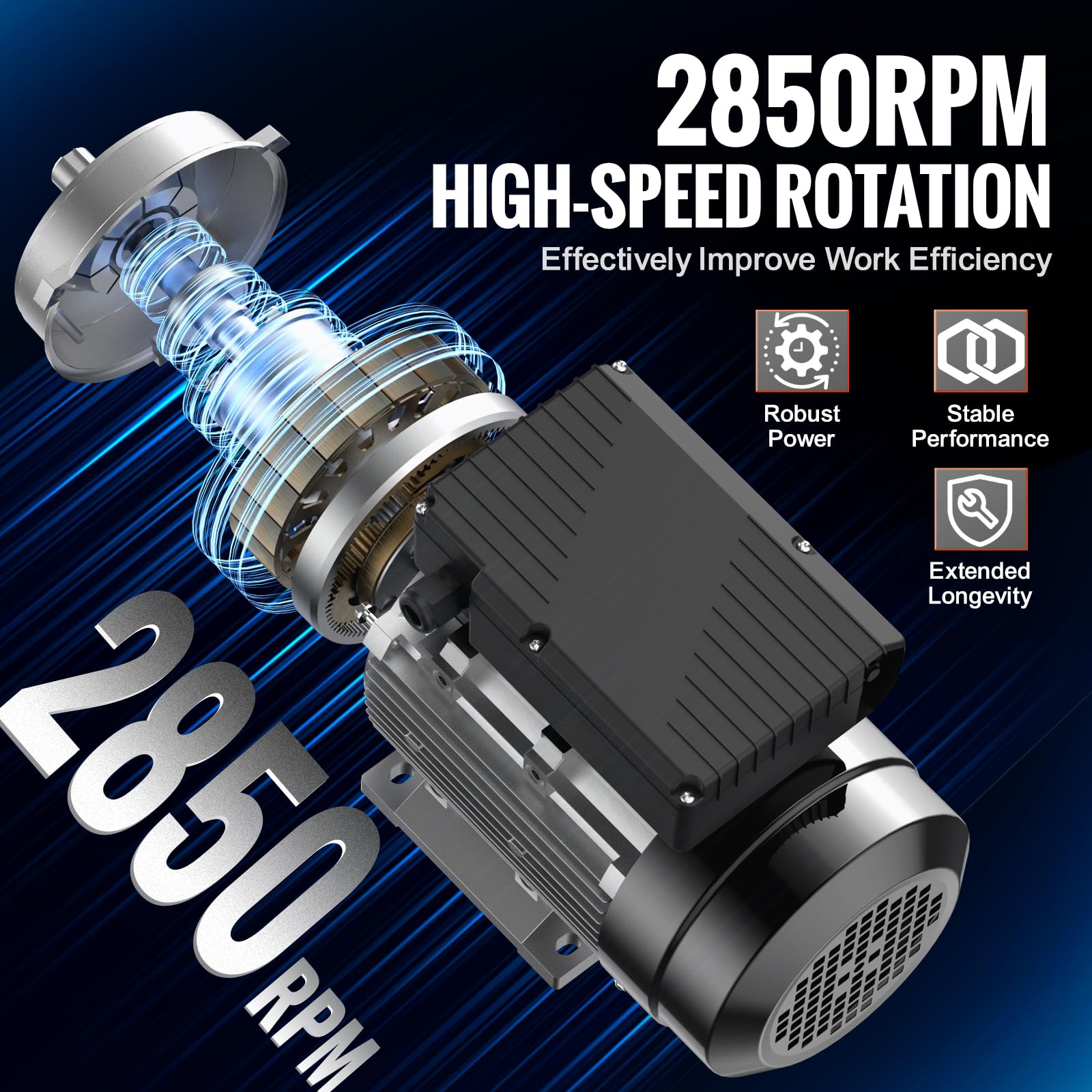 VEVOR Silnik AC 0,75 kW 2850 obr./min AC 220-240 V 5,15 A 80 B34 silnik sprężarki powietrza rama 1 faza 19 mm wał wielowypustowy zgodnie z ruchem wskazówek zegara przeciwnie do ruchu wskazówek zegara