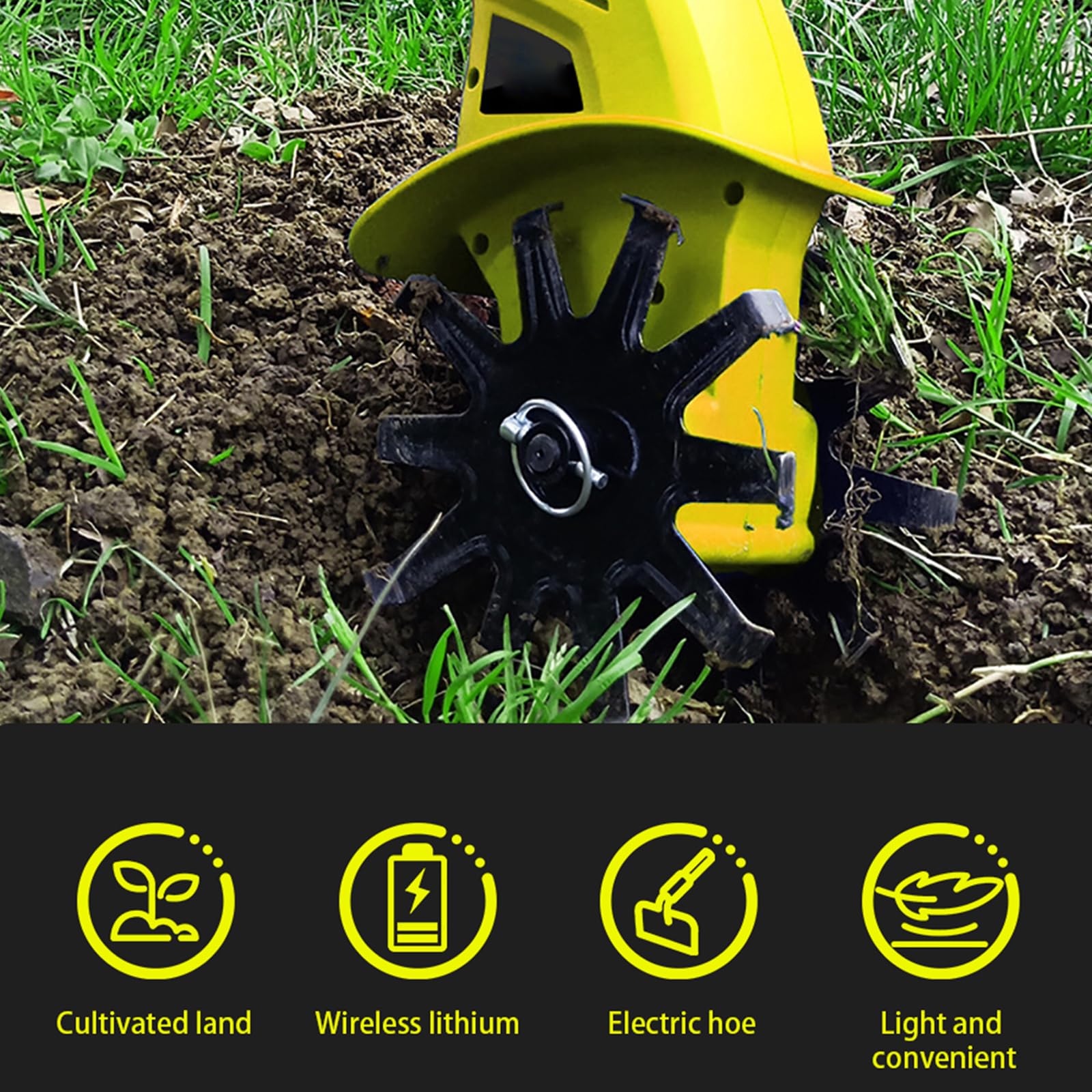 Motoazada Eléctrica Inalámbrica 20V, Cultivador de Jardín con 2 Baterías de 4,0Ah, Ancho de Trabajo 10,5 cm y Profundidad 20 cm, 250 RPM para Huertos y Jardines Pequeños