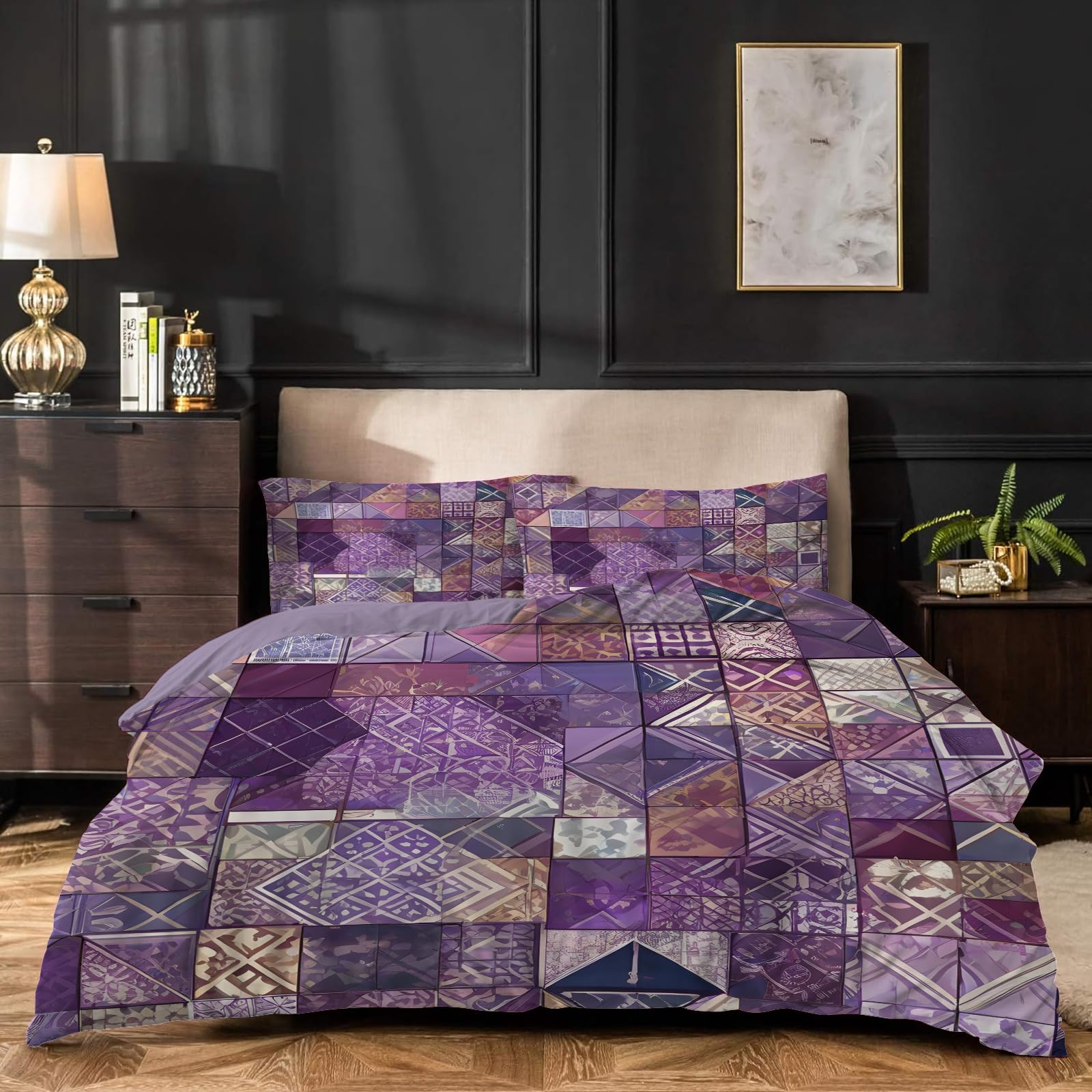 Dyausi Purple Emperor Duvet Cover Set Patchwork Stylish Bedding Set 3Pcs With Zipper Closure For Man Woman Reversible Microfiber Quilt Cover 290X235cm And 2 Pillowcases 50X75cm