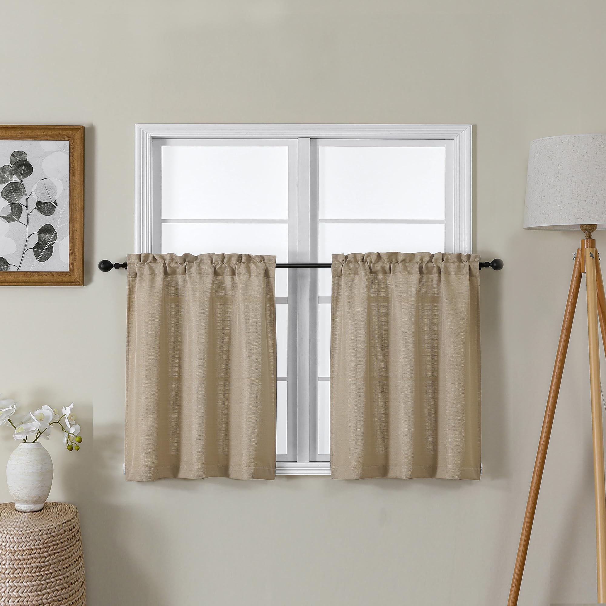 Lecloud Bessie Camel Kitchen Curtains 24 Inch Length 2 Pcs, Light Filtering Faux Linen Textured Cafe Short Curtains, Window Treatments Tiers Curtain for Bedroom Living Room, Each 30 W x 24 L โ image 1