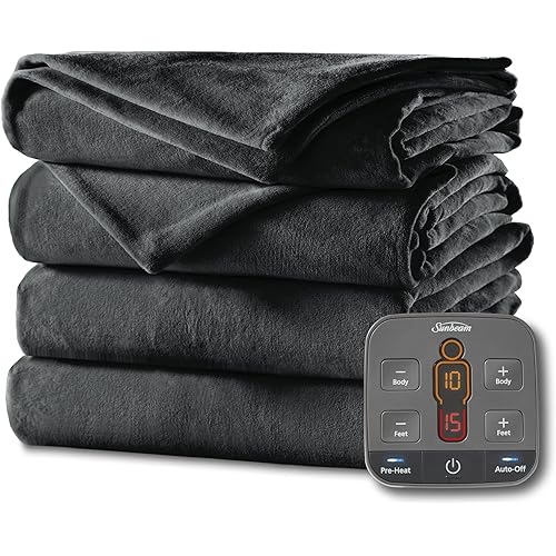 Sunbeam Royal Luxe Sherpa Night Fog Heated Blanket 12 Heat Settings Auto-Shut Off Machine Washable King