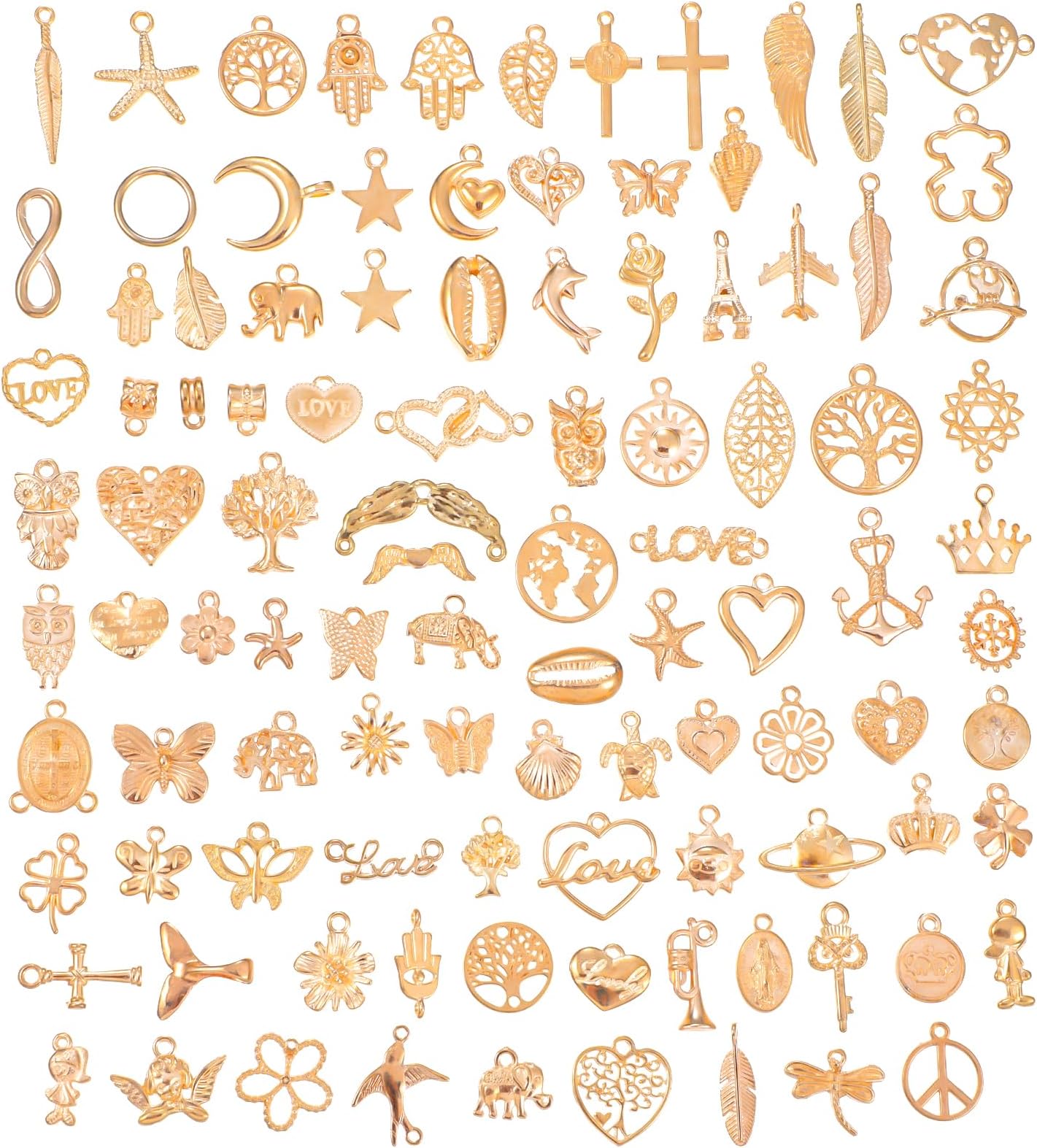 JIEYAO Gold Charms for Jewelry Making, Mixed Tibetan Antique Golden Pendants Bulk Lots Jewelry Making Charms Mini Metal Charms Pendant Aesthetic Earring Charms for DIY Necklace Bracelet Crafting