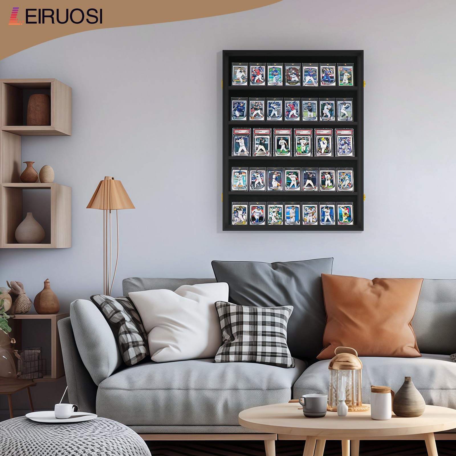 Espositore per carte da baseball, 5 ripiani, con serratura, espositore per carte collezionabili con protezione UV, espositore per carte sportive, per carte da baseball, carte da calcio, carte