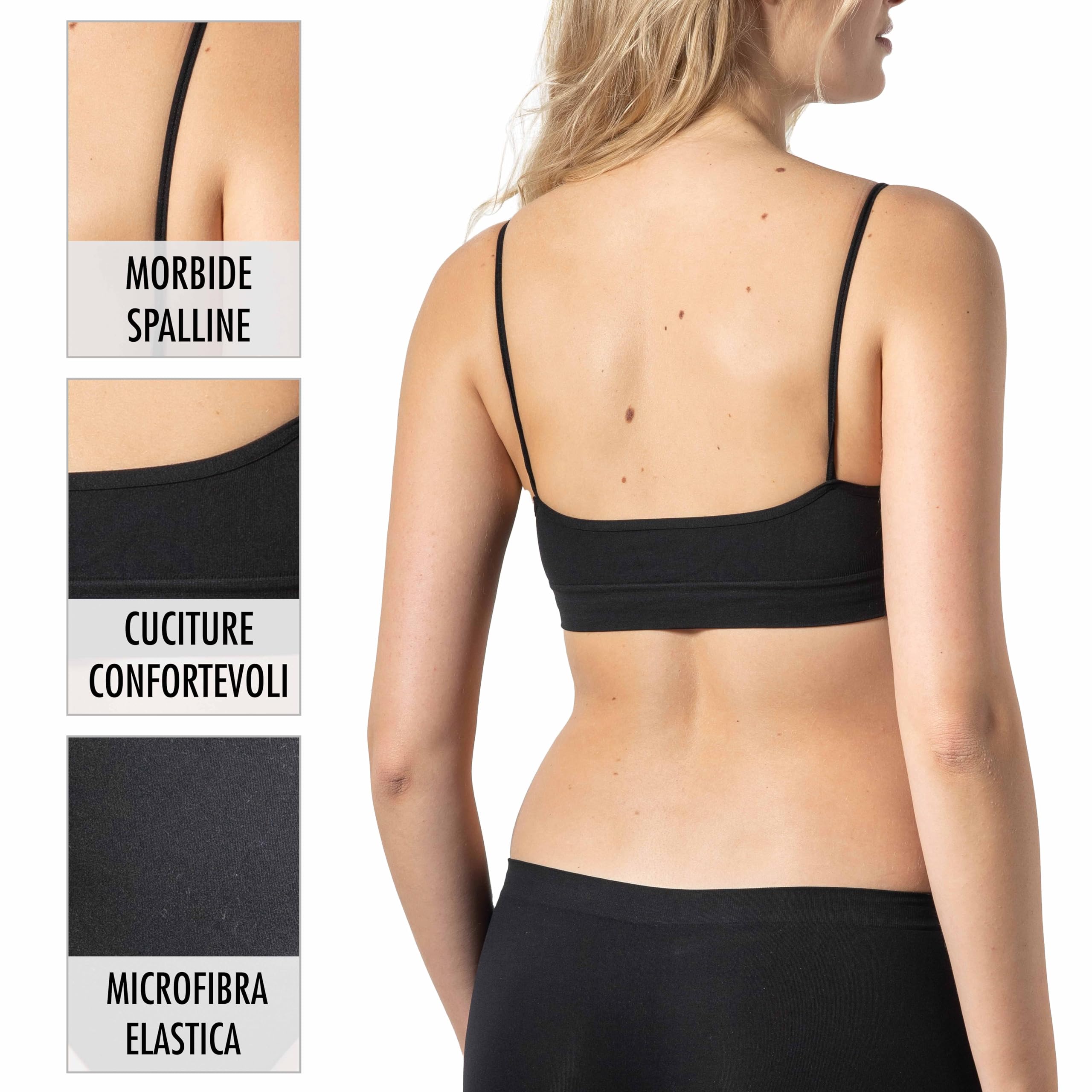 Risalti Reggiseno Senza Ferretto Spalla Stretta 3 pz - Bralette Donna in Microfibra, Brassiere Top Donna, Reggiseno Donna Elasticizzato, Intimo Donna, Senza Cuciture - Made in Italy