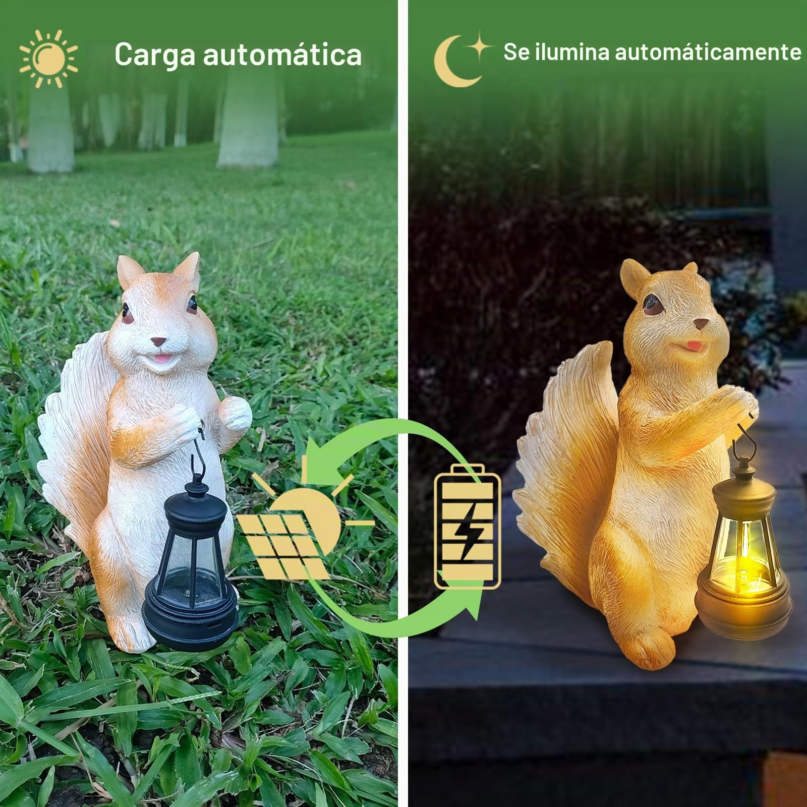 lifemet Estatua de jardín de ardilla solar, animales decoración de jardín estatuas al aire libre, decoraciones de luz de patio de resina, adornos al aire libre