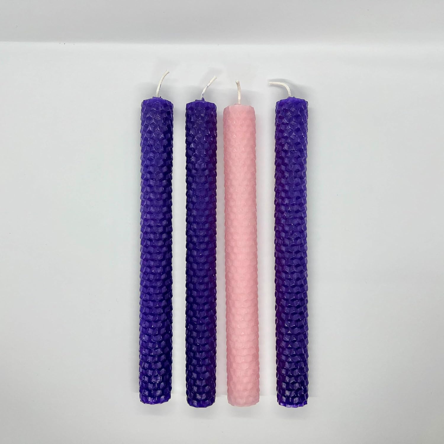 8" Hand Rolled Beeswax Advent Candles Set of 4 Beeswax Taper Candles