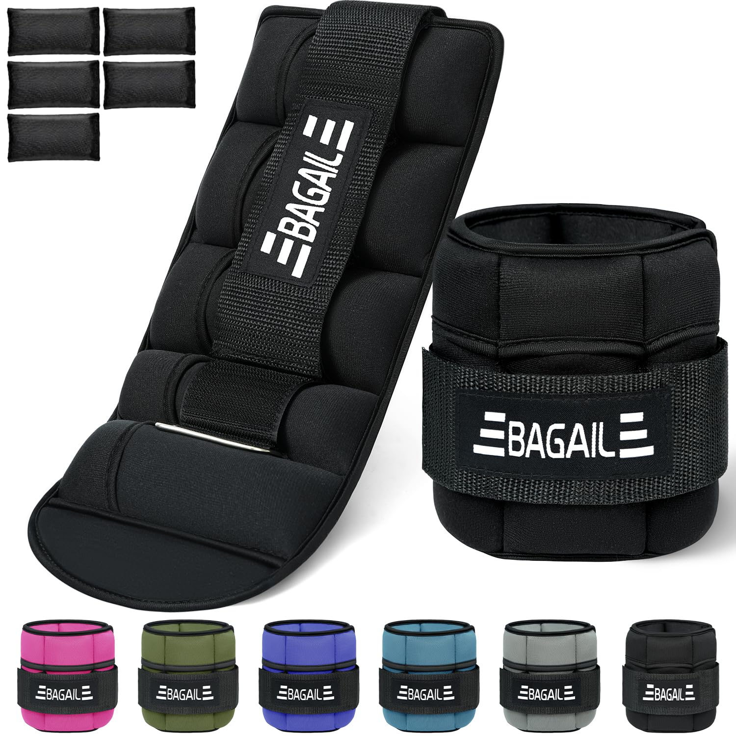 BAGAIL 2 pezzi Pesi da caviglia regolabili con sacchetto di sabbia rimovibile, cinturino da polso e cavigliera portatili, 0,45 kg - 1,6 kg, circonferenza 15-31 cm, ideale per l'allenamento!