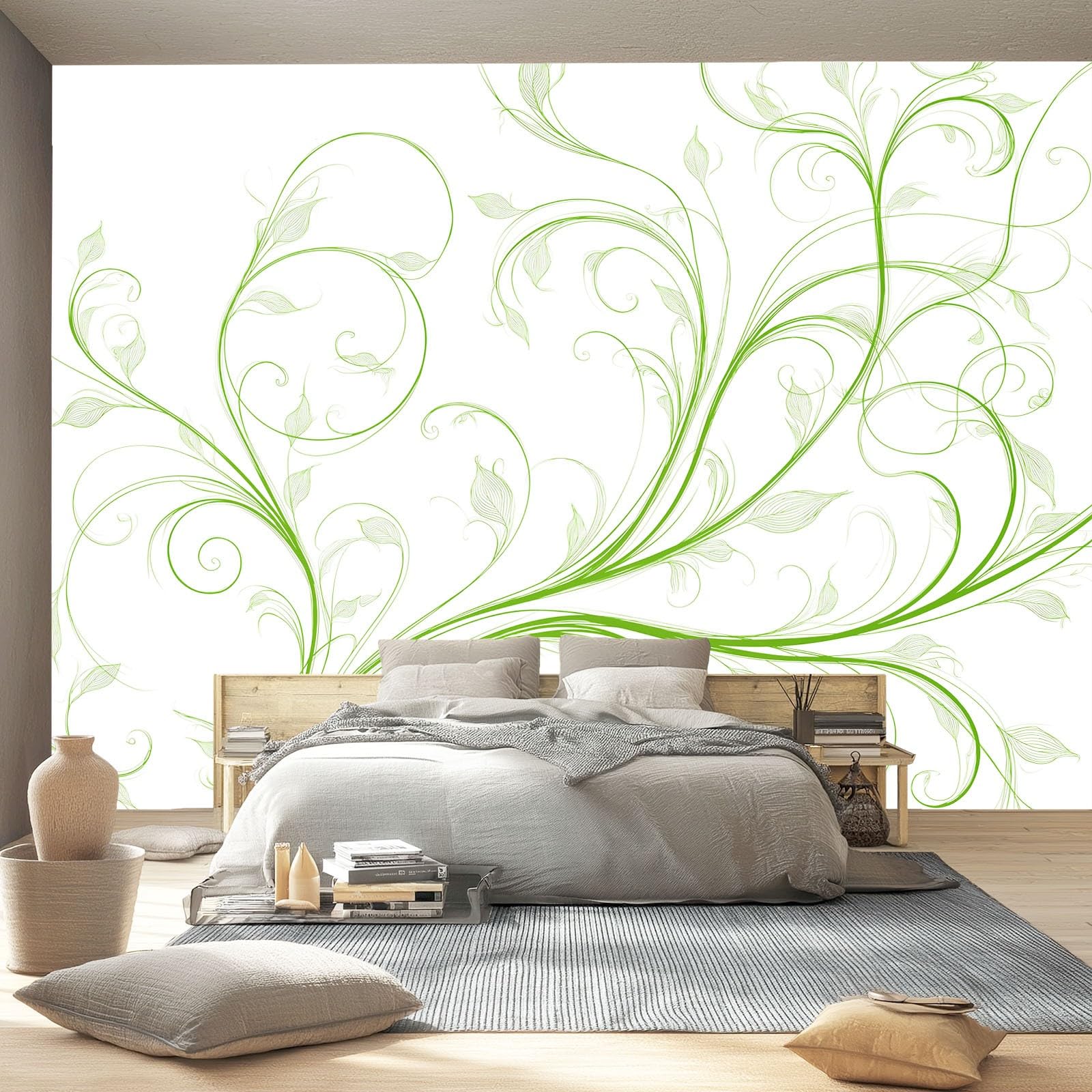 Tapeta wirujące linie 400 x 280 cm, styl abstrakcyjny plakat fototapeta tapeta dekoracja ścienna salon sypialnia pokój dziecięcy, zielony