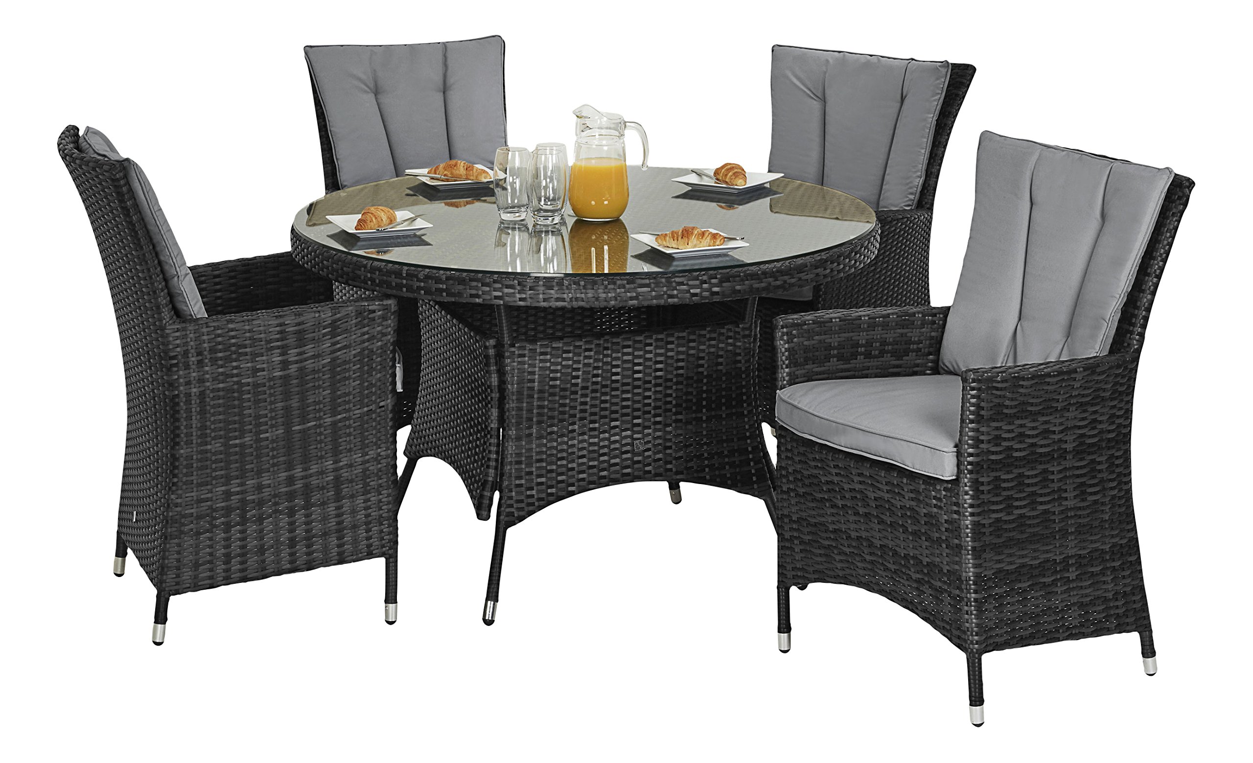 Maze Rattan LA 4 Seat Round Dining Set with a 120cm Table in a Mixed Grey Weave