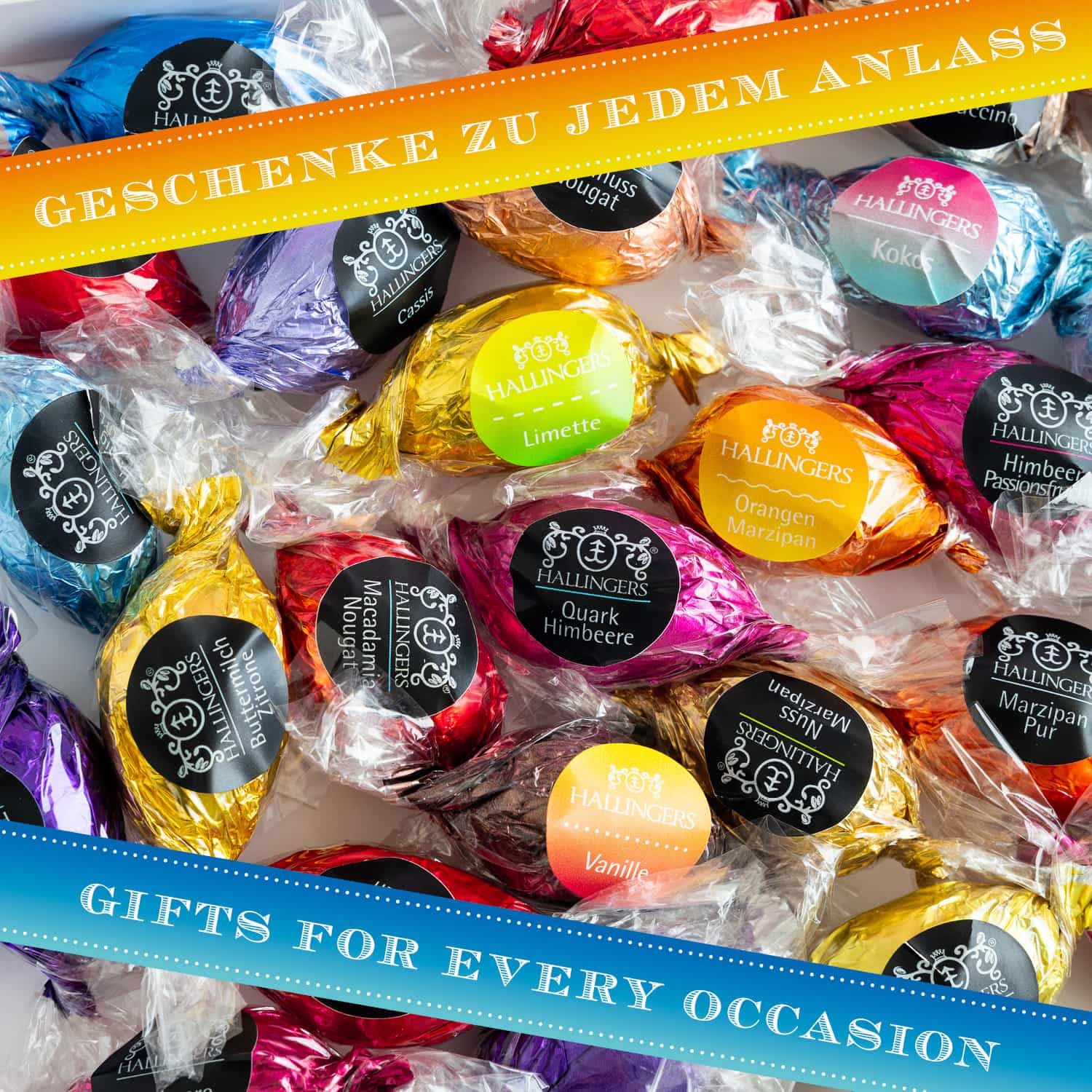 Hallingers Genuss Manufaktur Feinkost Oster-Geschenk-Set - XL-Geschenkkorb "Easter Bag yell..." großes Osternest 1 Schokoladen-Tafel, 9 Trüffel & 20 Pralinen-Ostereier, Ostern Körbchen für Frauen