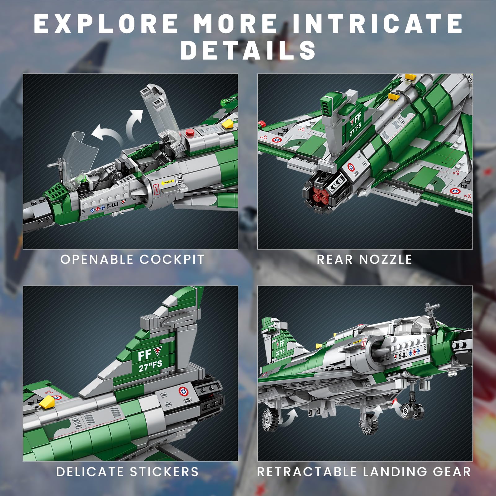 Reobrix Mirage 2000 Fighter Jet Building Kit for Adults and Teens 1012 PCS Military Airplane Model Set - Image 4