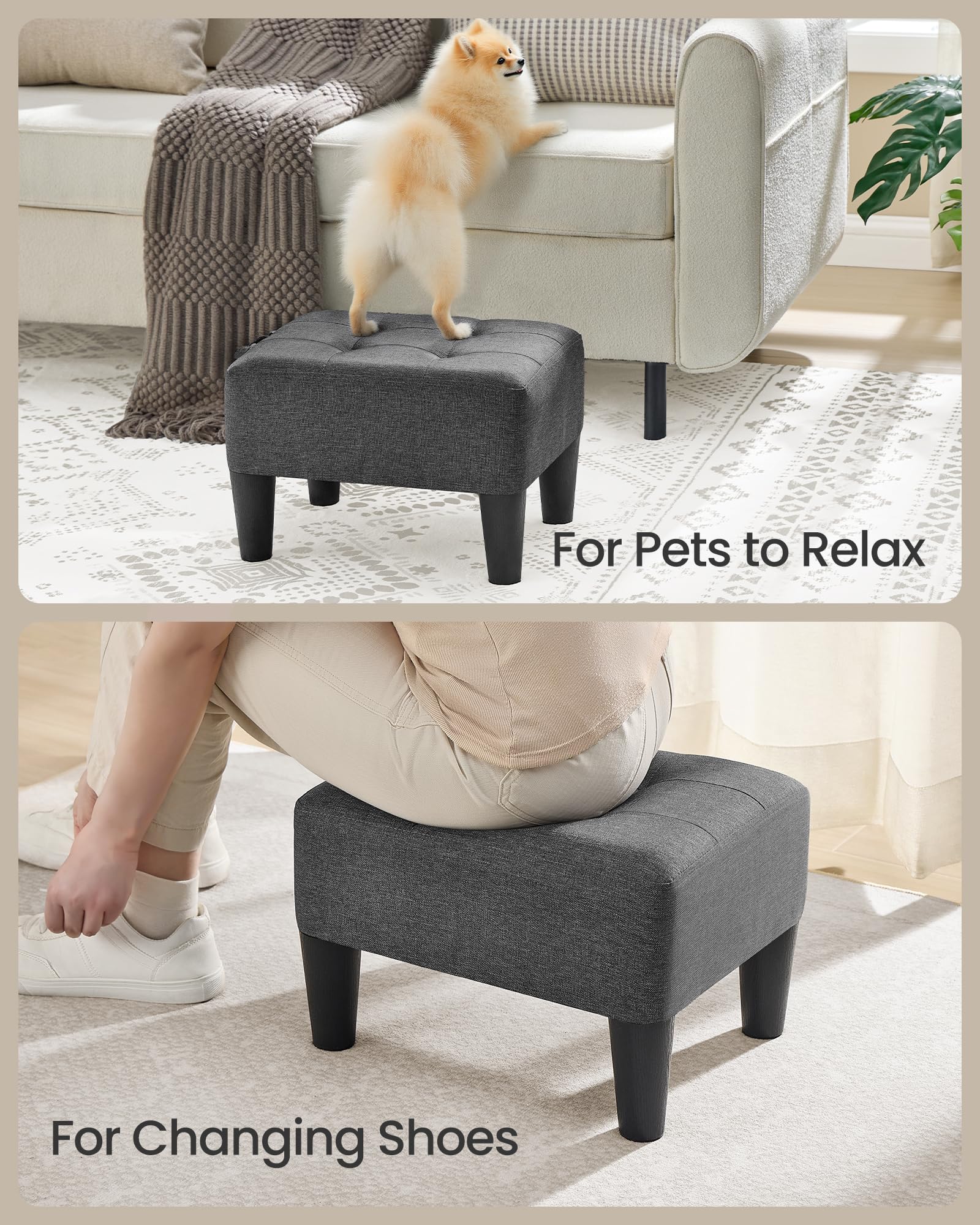 SONGMICS Foot Stool with Legs, Small Footstool Ottoman, Linen-Look Fabric Seat w — product photo