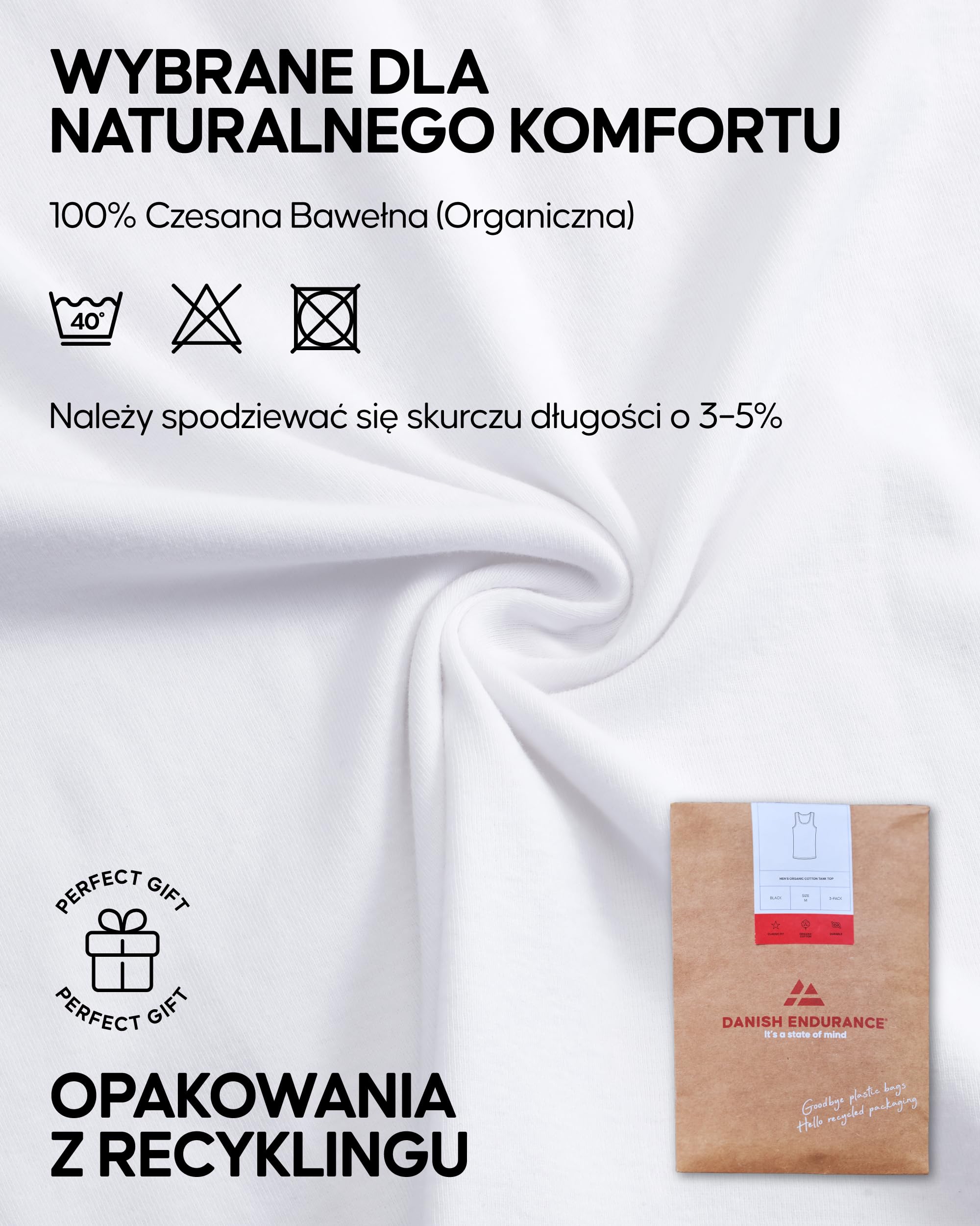 DANISH ENDURANCE Koszulki Męskie, bez Rękawów z 100% Organicznej Bawełny, Podkoszulek na co Dzień, 3-Pak