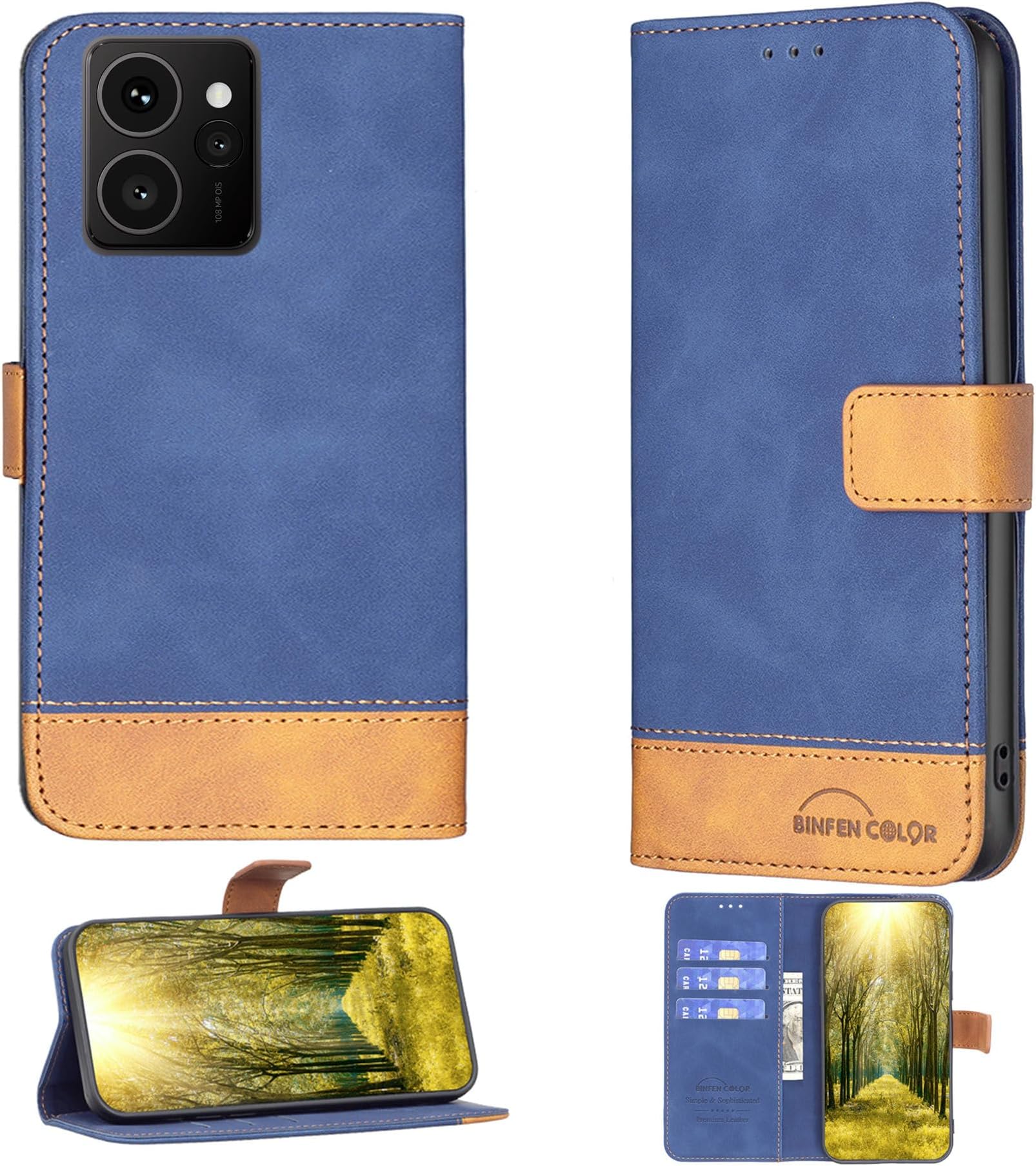 Case Compatible for HMD Skyline Phone Case Cover [with Tempered Glass Screen Protector] Flip Stand Cover PU Leather BF11 Wallet Case Blue