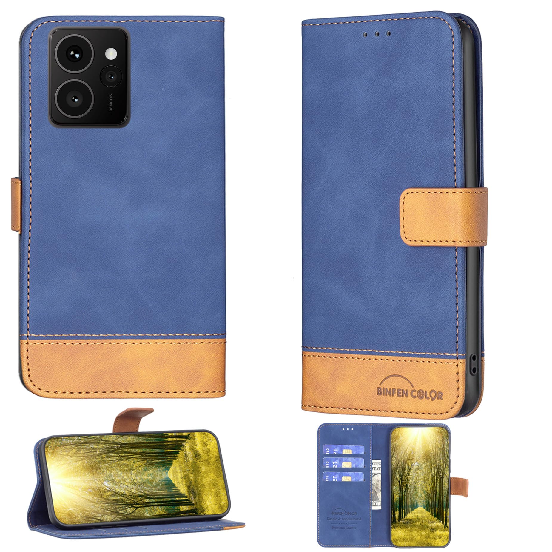 Case Compatible for HMD Skyline Phone Case Cover [with Tempered Glass Screen Protector] Flip Stand Cover PU Leather BF11 Wallet Case Blue