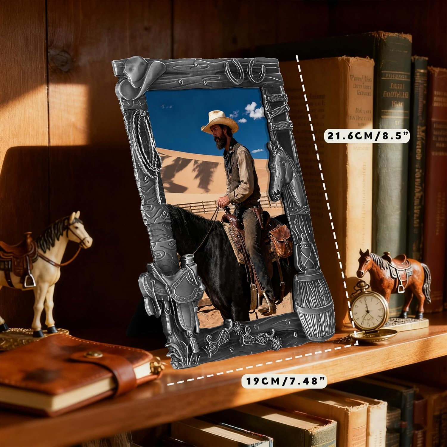 West style Cowboy Western Decor Picture Frame 5 x 7 Country Gifts Farmhouse Picture Frames wiht Horse Photo Frame Wall Hanging or Standing 5x7 Elaborate Picture Frame