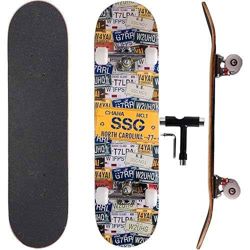 Professional Double Kick Skateboard, 31 inch Maple Deck, ABEC-9 Bearings, 95A PU Wheels, Custom Graphic Design