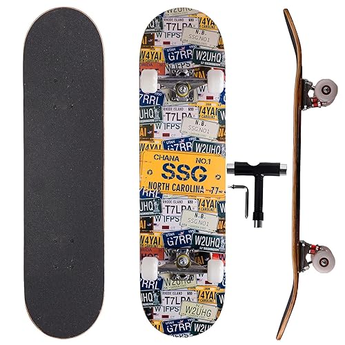 Professional Double Kick Skateboard, 31 inch Maple Deck, ABEC-9 Bearings, 95A PU Wheels