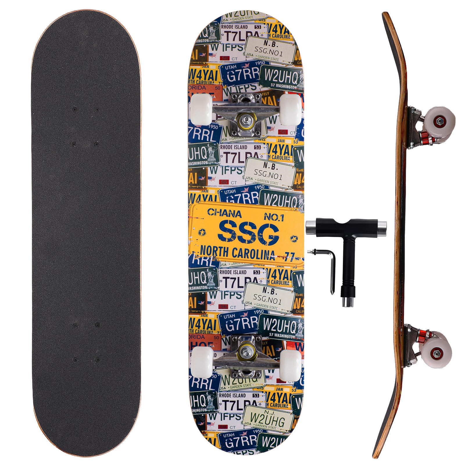 Cartoon Professional Double Kick Skateboard, 31 inch Maple Deck, ABEC-11 Bearings, 95A PU Wheels