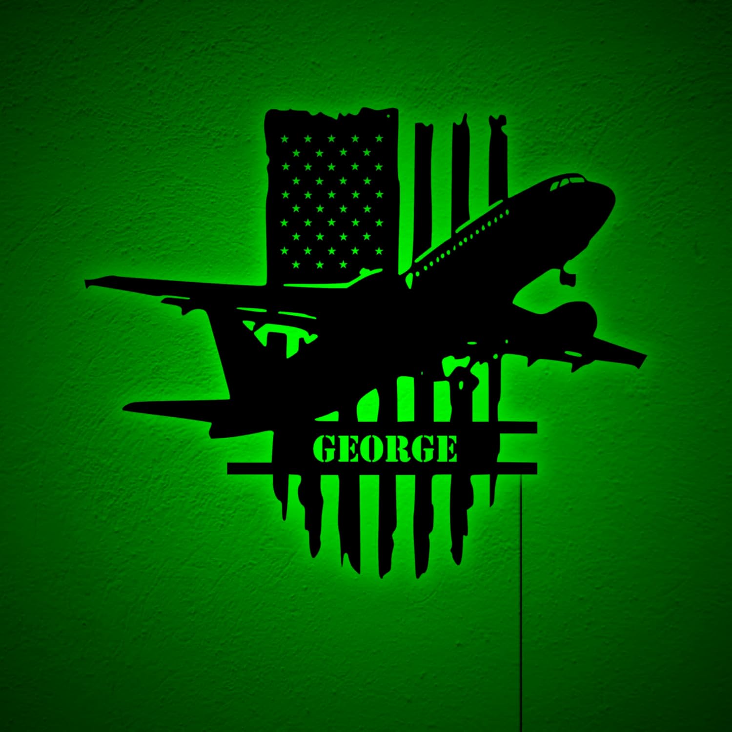 Custom Airplane Wall Art With LED Light, Personalized Pilot Name Sign Decoration For Room, Airplane LED Decor, Custom Airplane Light Sign, Birthday Xmas Christmas Gifts, RGB 16 Colors Changing