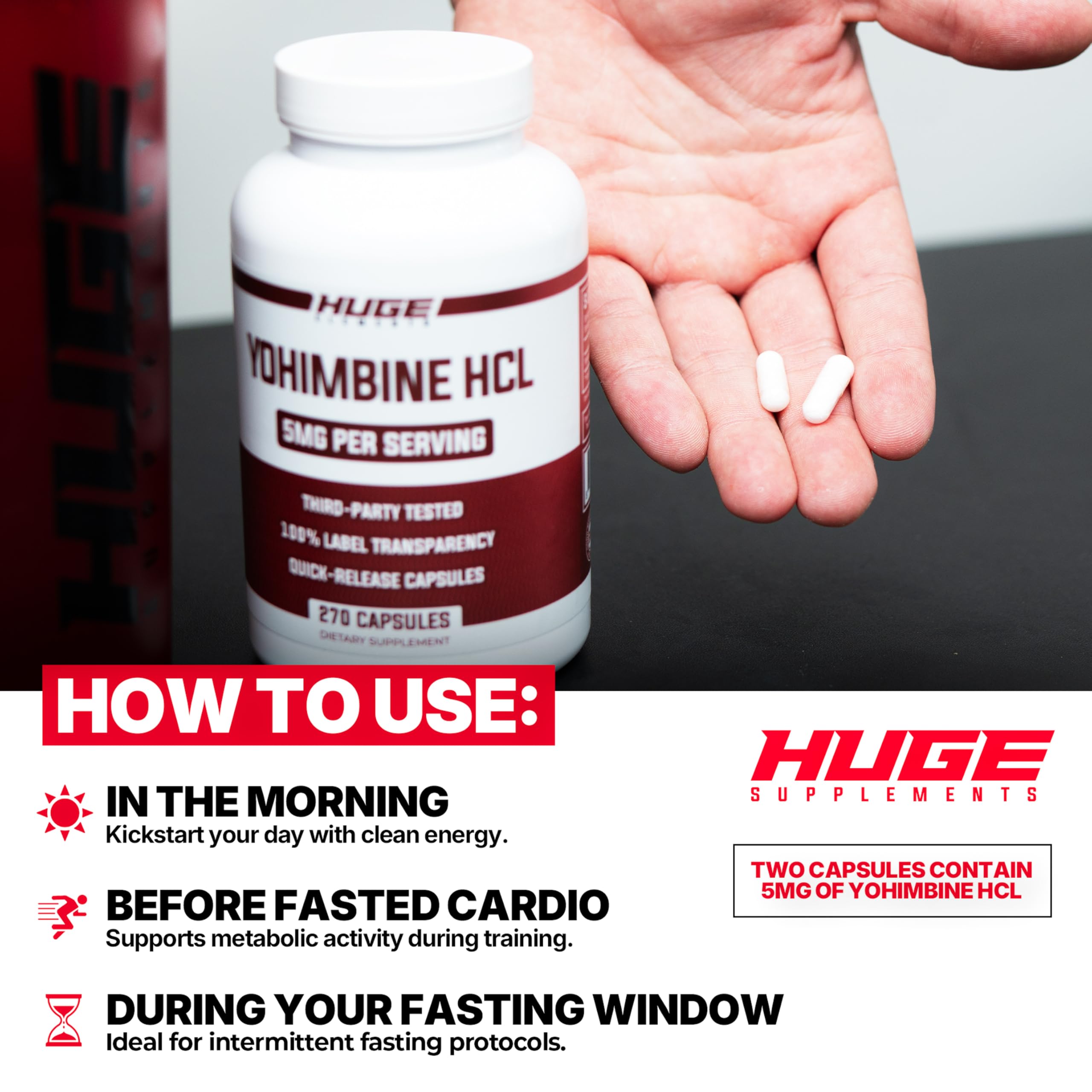 Huge Supplements Yohimbine HCl 5mg, Third Party Tested, Fat Loss & Energy Support, Advanced Performance Formula for Body Recomposition - 270 Veg Capsules — Amazon image 6