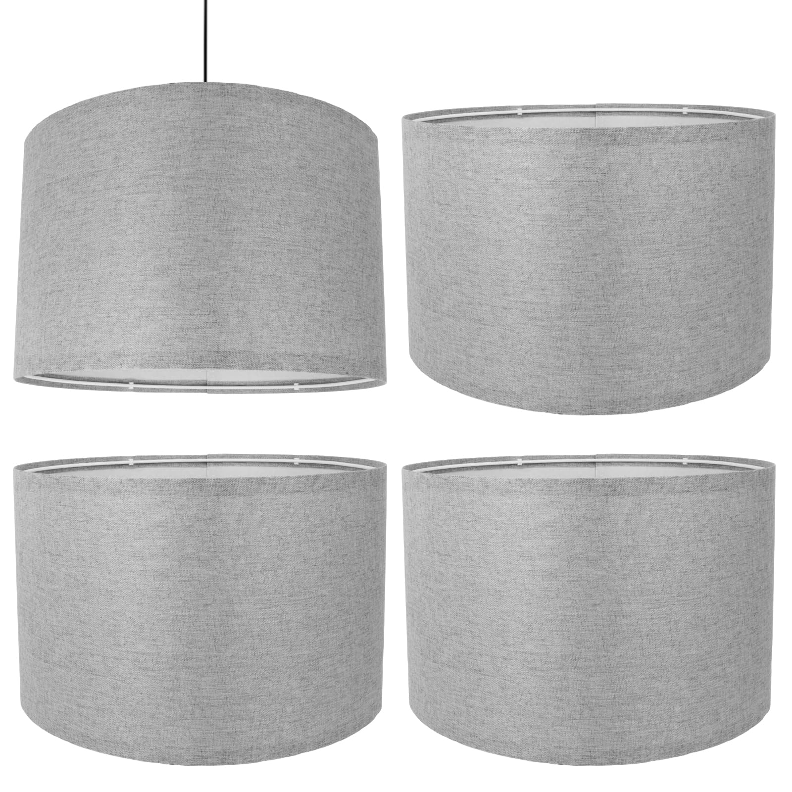 4 Pack Linen Lampshade 12 Inch - Easy Assembly Drum Lamp Shade - Modern Fabric Light Shade for Table Lamp, Floor Lamp & Ceiling Light (Grey)