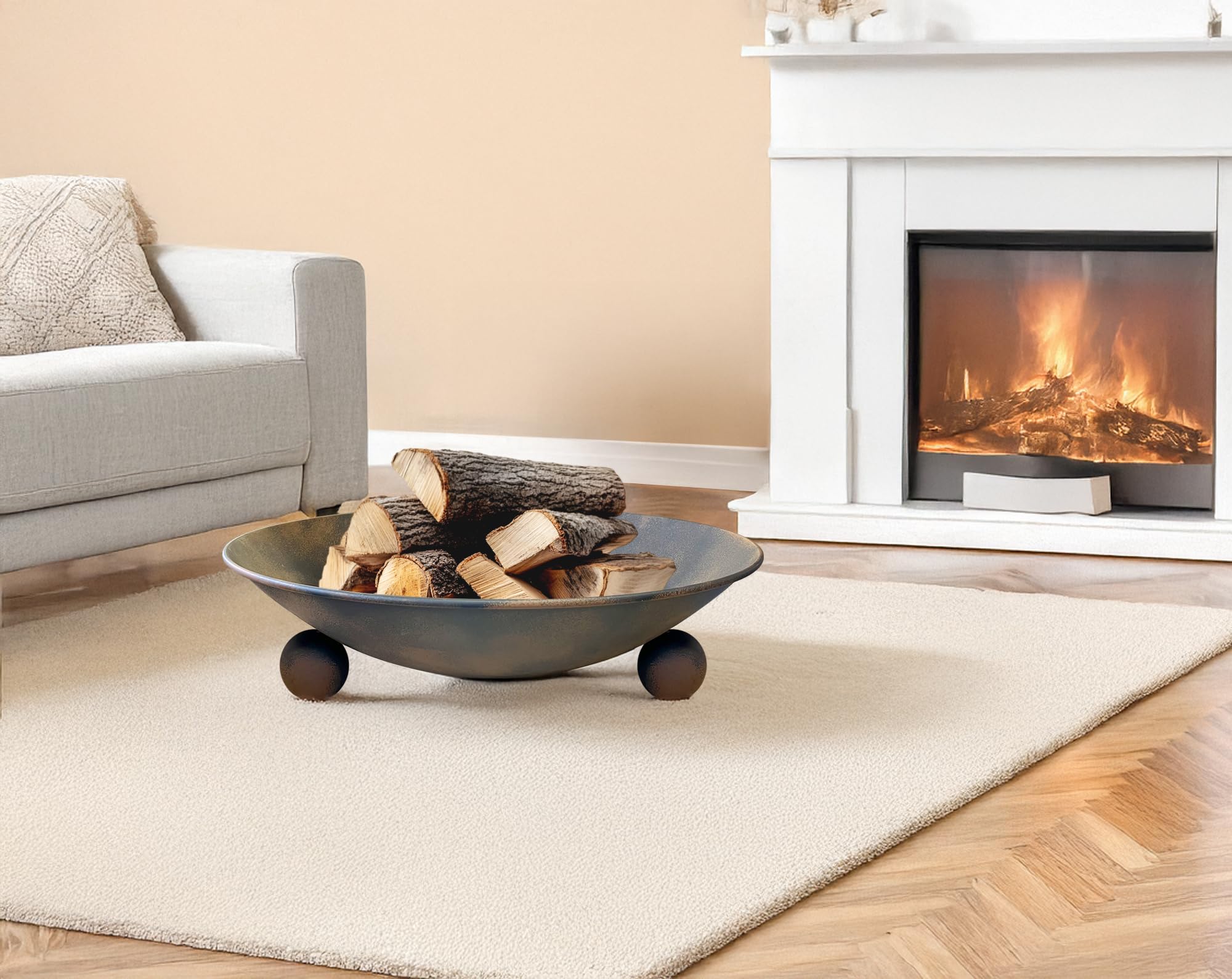 IlGruppone Braciere da Giardino Ø57 Cm Cesto da Fuoco Design Moderno Colore Ruggine con Fori Drenaggio
