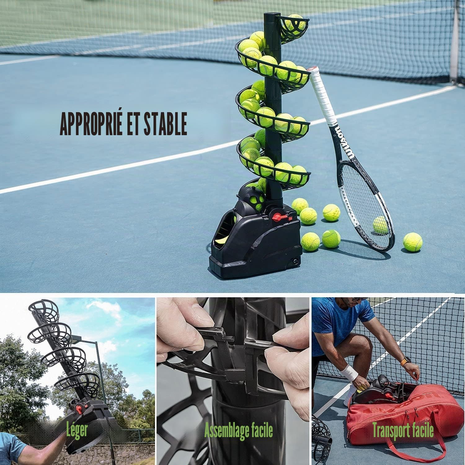 Lanceur De Balle Tennis 30 Balls Machine De Tennis Débutants Entraîneurs AC Batterie Câble USB