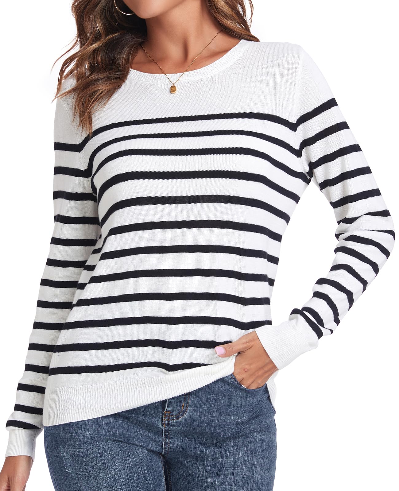 QUALFORT Women's 100% Cotton Sweater Lightweight Long Sleeve Pullover