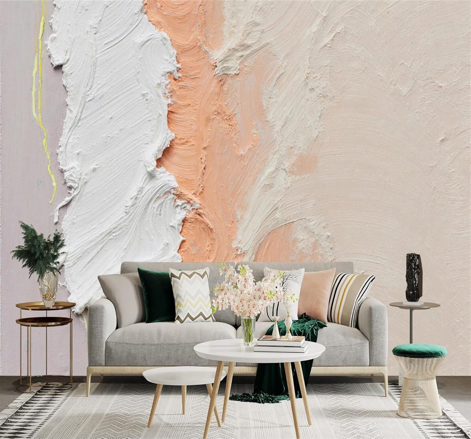 XLMING Abstract Textures Art White Peach 3D Wallpaper Silky Texture Home Study Office Grey Dining Room Sofa Bedroom Living Room TV Backdrop-400cm×280cm