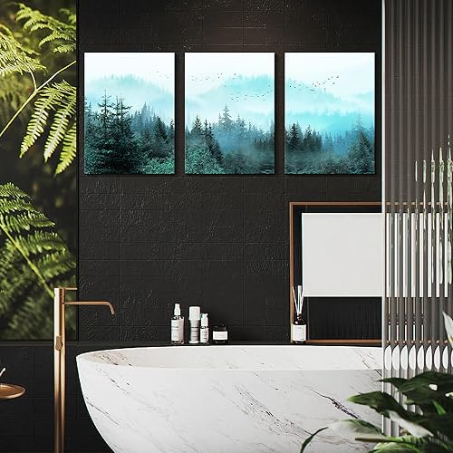 Miniatura 4 de Mofutinpo Lienzo decorativo para pared, bosque de niebla fresca, decoración de pared moderna de naturaleza para dormitorio, baño, sala de estar,